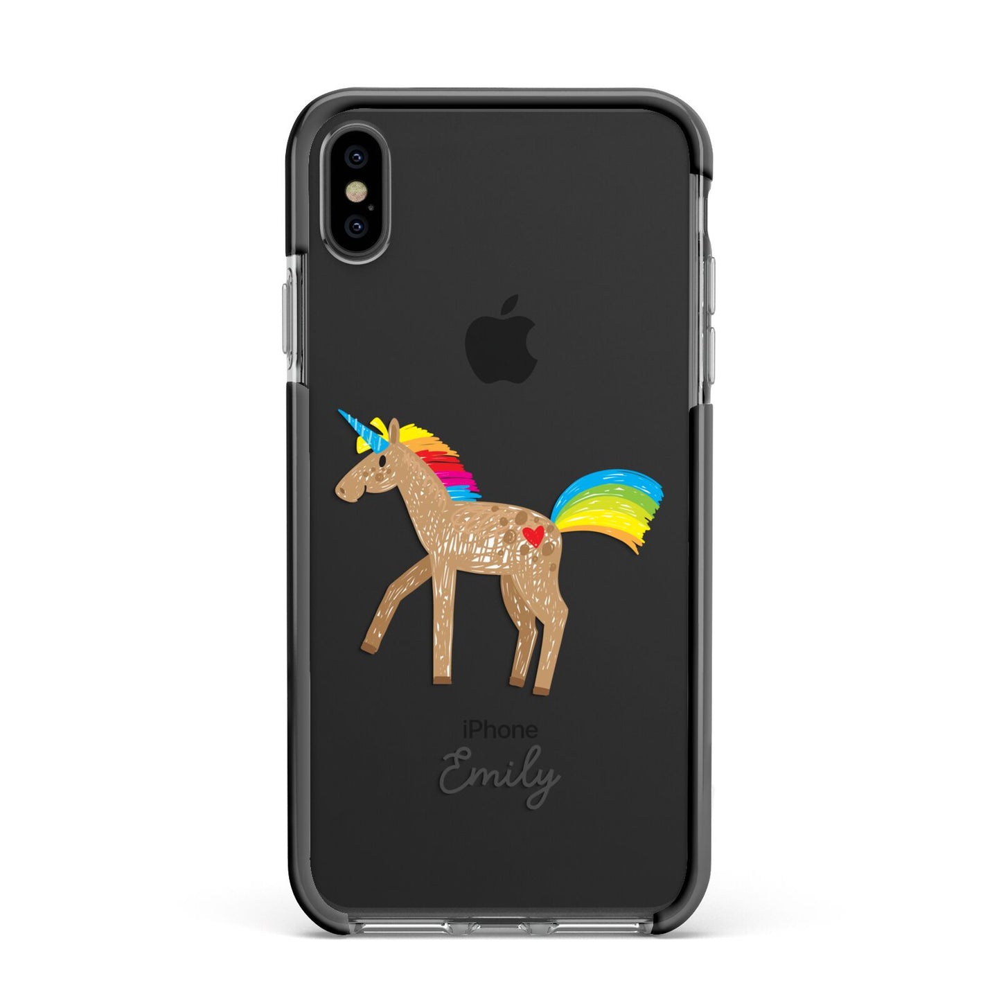 Personalised Unicorn with Name Apple iPhone Xs Max Impact Case Black Edge on Black Phone