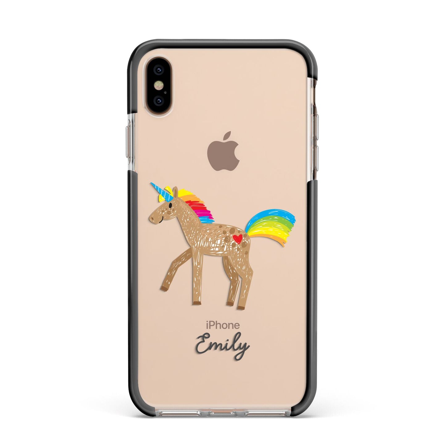 Personalised Unicorn with Name Apple iPhone Xs Max Impact Case Black Edge on Gold Phone