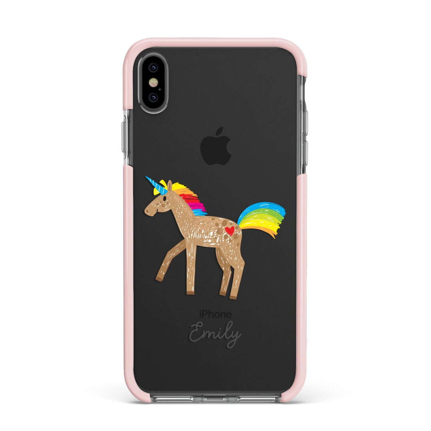 Personalised Unicorn with Name Apple iPhone Xs Max Impact Case Pink Edge on Black Phone