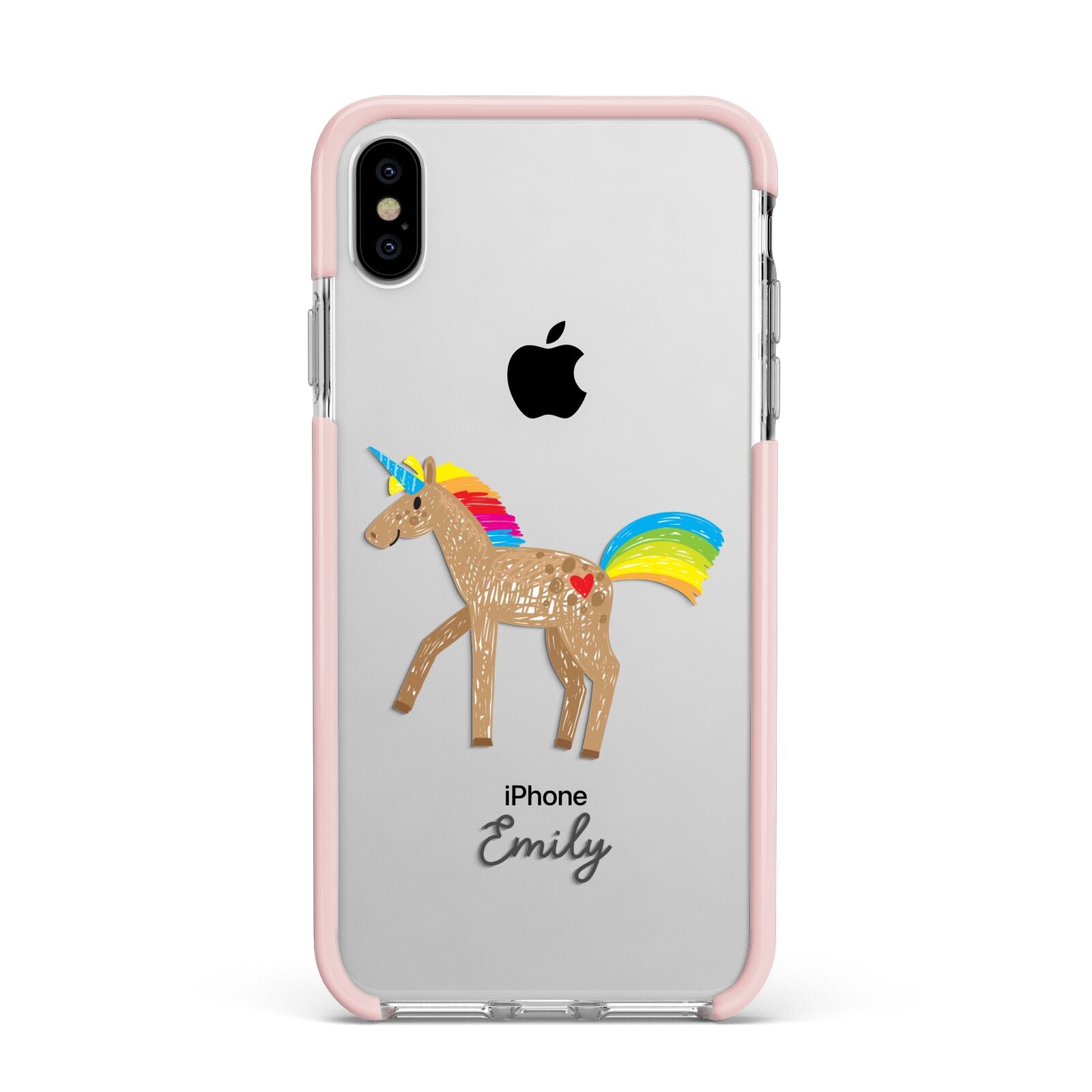 Personalised Unicorn with Name Apple iPhone Xs Max Impact Case Pink Edge on Silver Phone