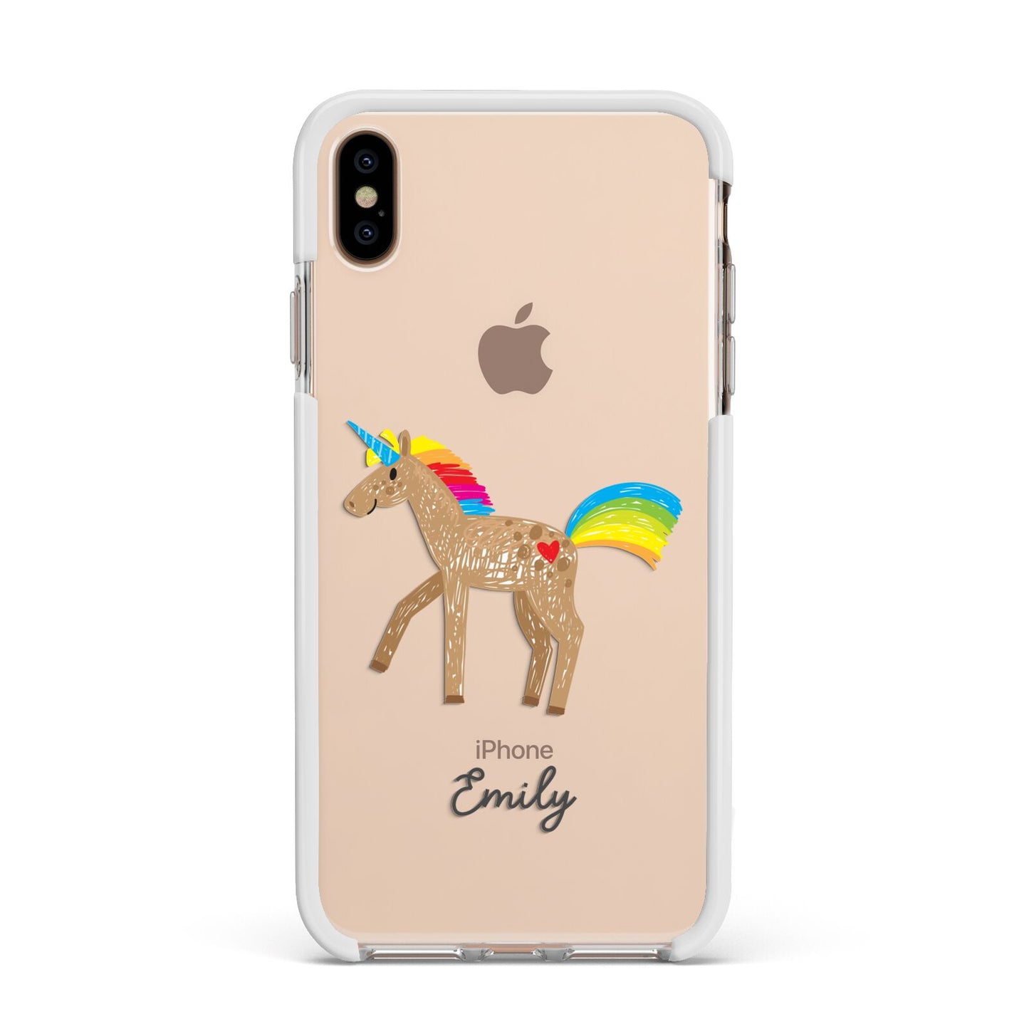 Personalised Unicorn with Name Apple iPhone Xs Max Impact Case White Edge on Gold Phone