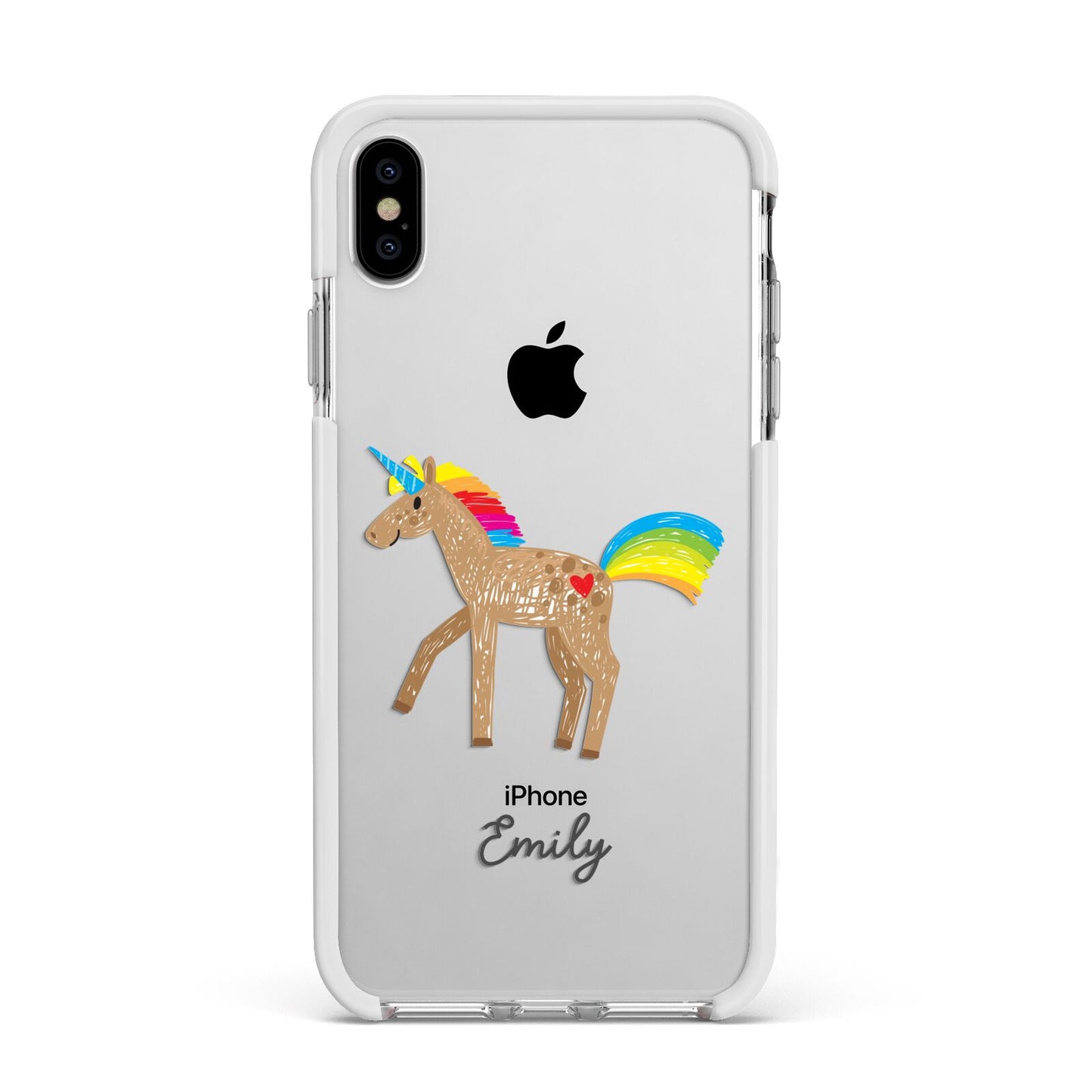 Personalised Unicorn with Name Apple iPhone Xs Max Impact Case White Edge on Silver Phone