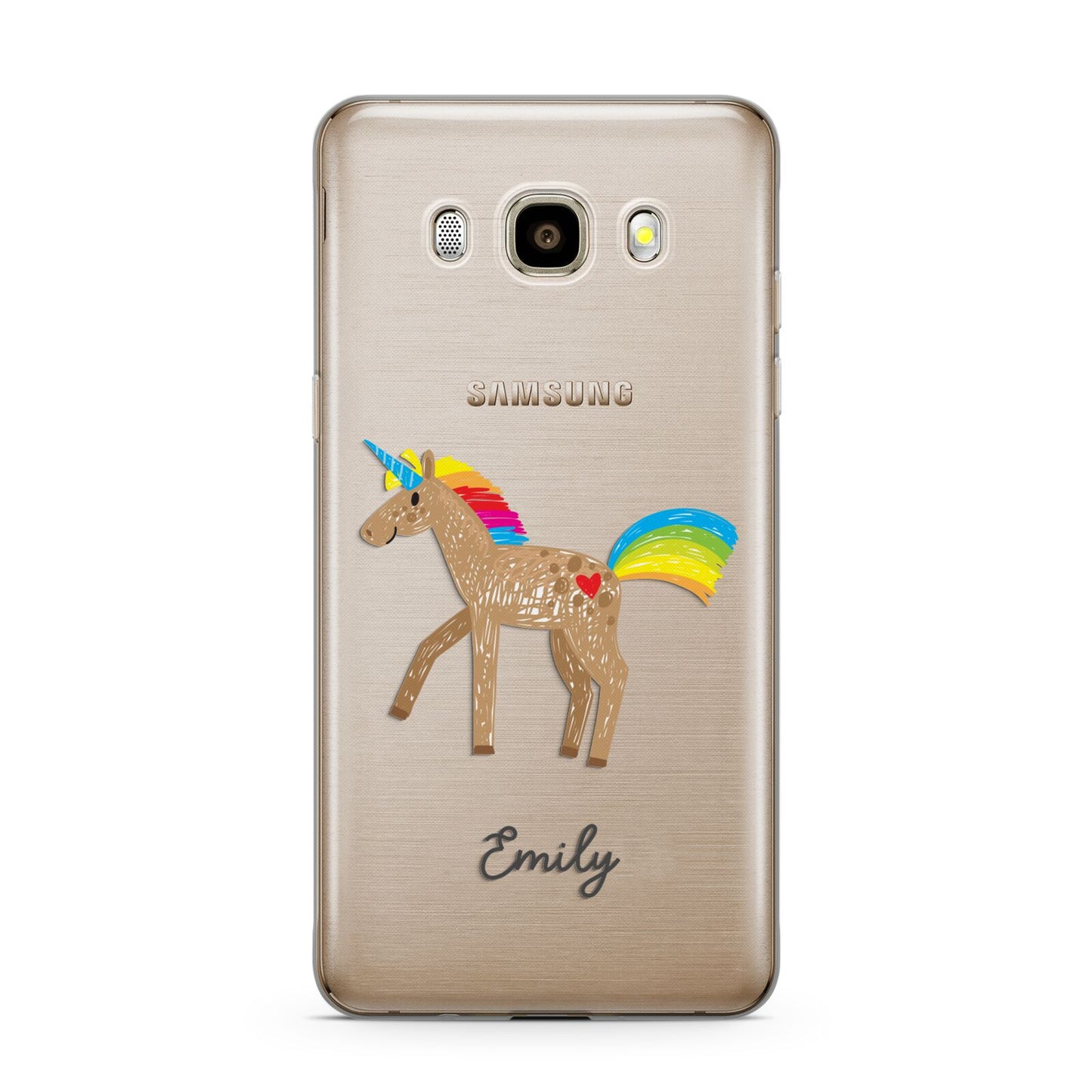 Personalised Unicorn with Name Samsung Galaxy J7 2016 Case on gold phone