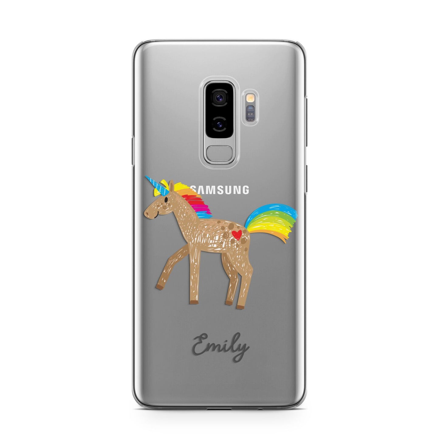 Personalised Unicorn with Name Samsung Galaxy S9 Plus Case on Silver phone