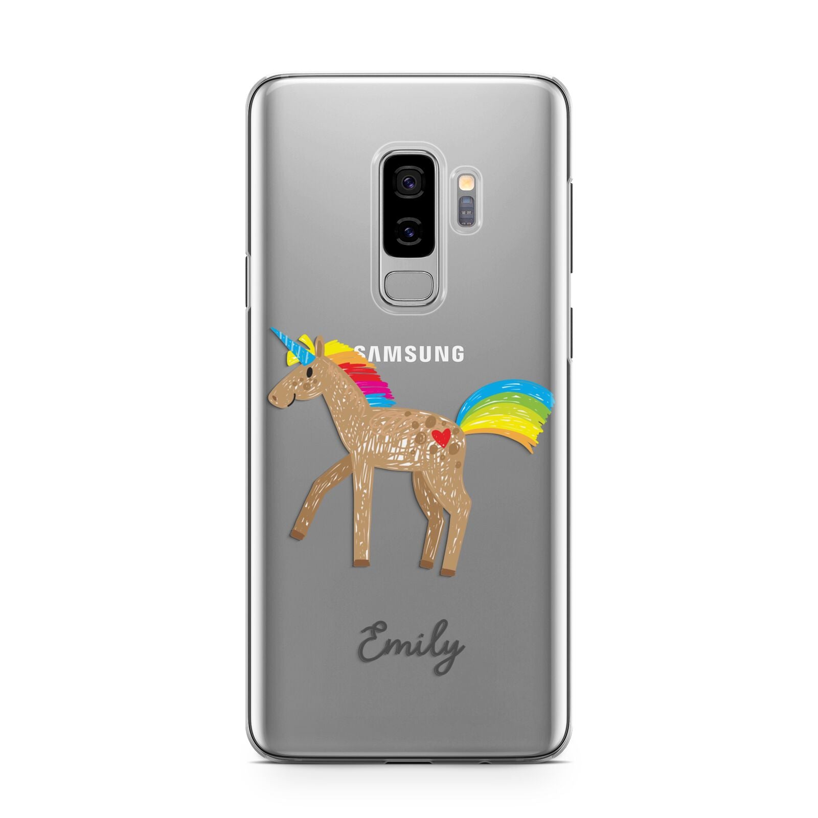 Personalised Unicorn with Name Samsung Galaxy S9 Plus Case on Silver phone