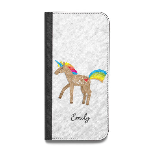 Personalised Unicorn with Name Vegan Leather Flip iPhone Case