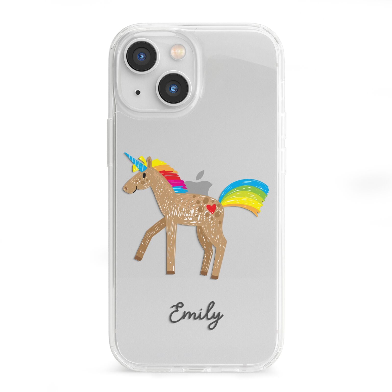 Personalised Unicorn with Name iPhone 13 Mini Clear Bumper Case