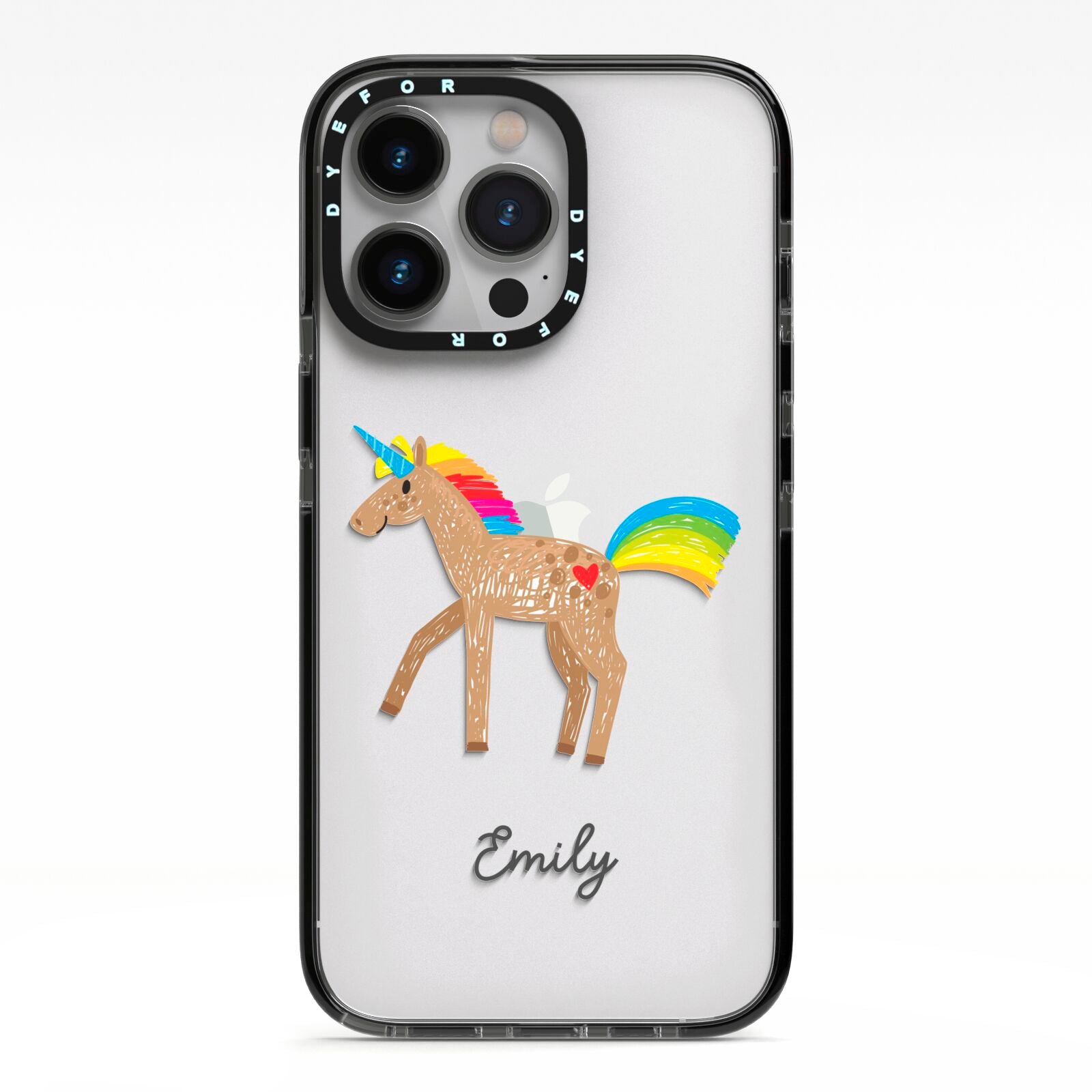 Personalised Unicorn with Name iPhone 13 Pro Black Impact Case on Silver phone