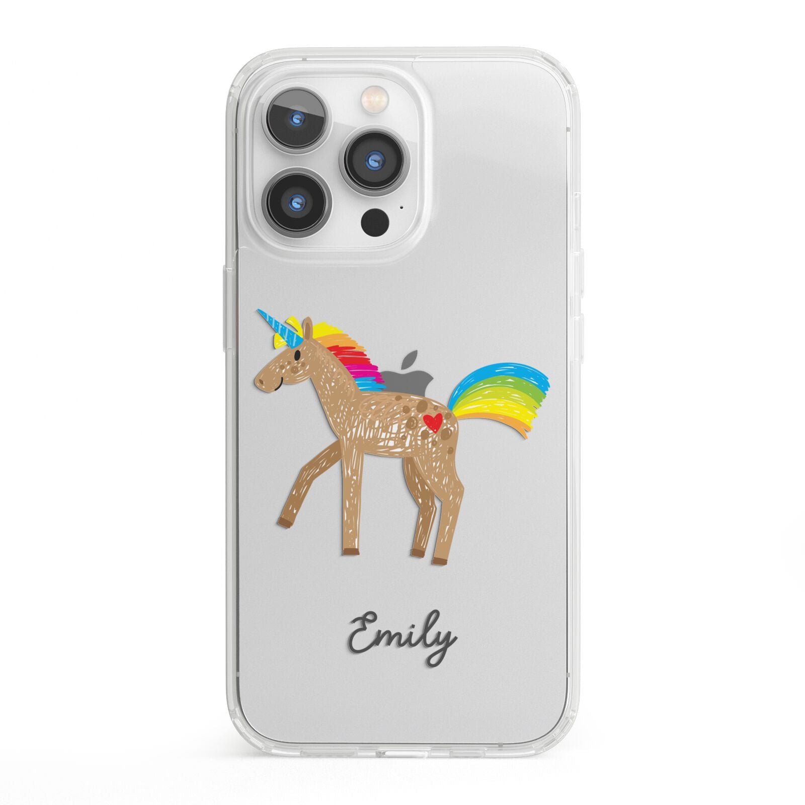 Personalised Unicorn with Name iPhone 13 Pro Clear Bumper Case