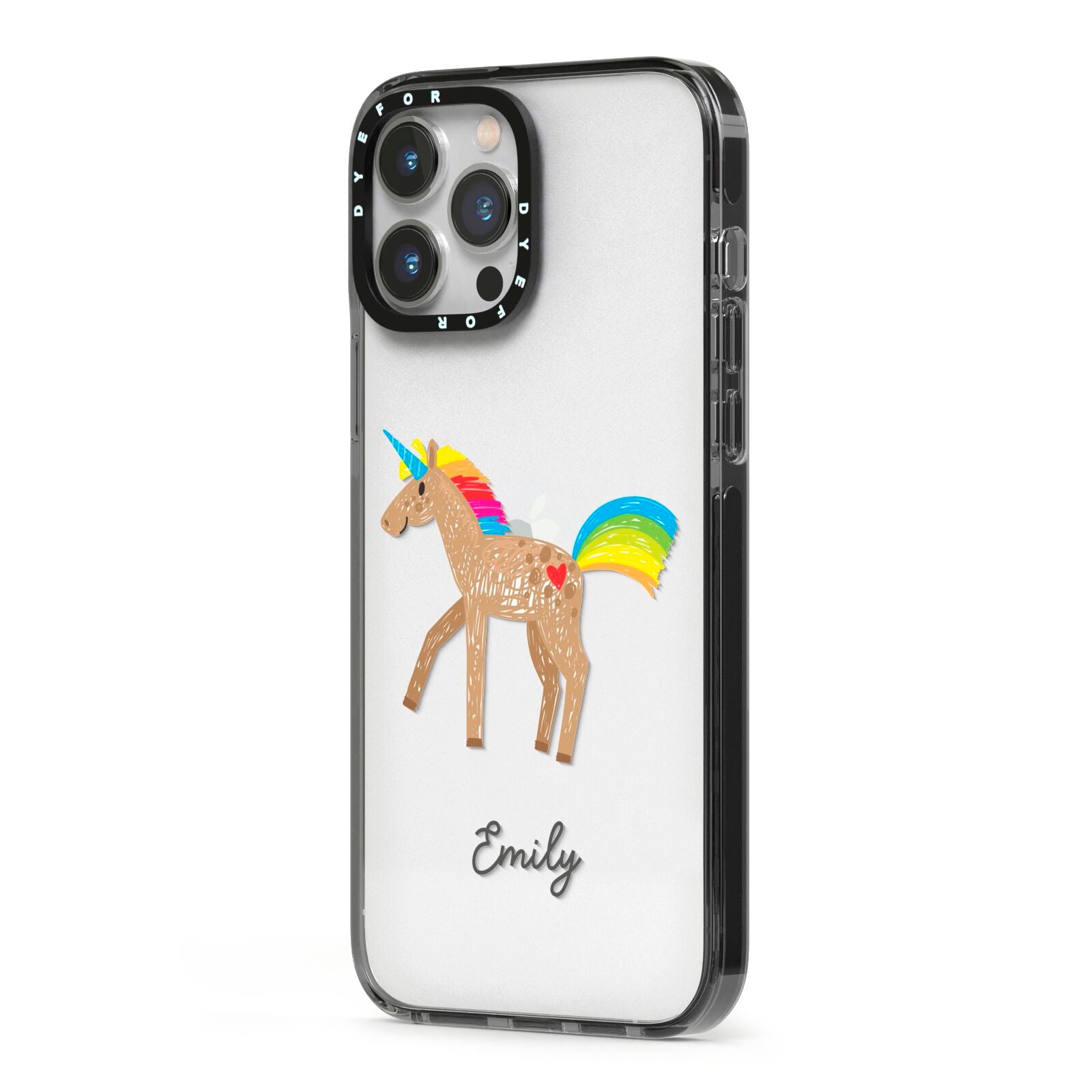 Personalised Unicorn with Name iPhone 13 Pro Max Black Impact Case Side Angle on Silver phone