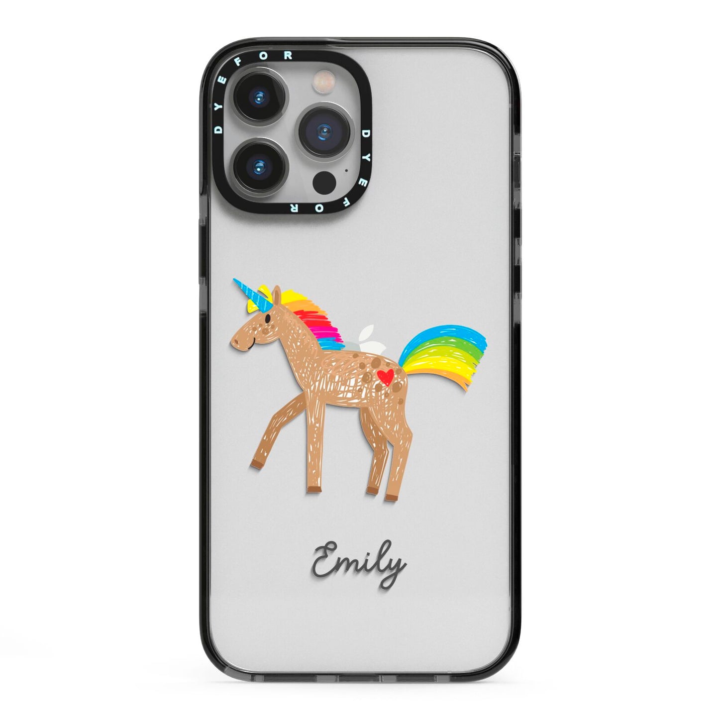 Personalised Unicorn with Name iPhone 13 Pro Max Black Impact Case on Silver phone