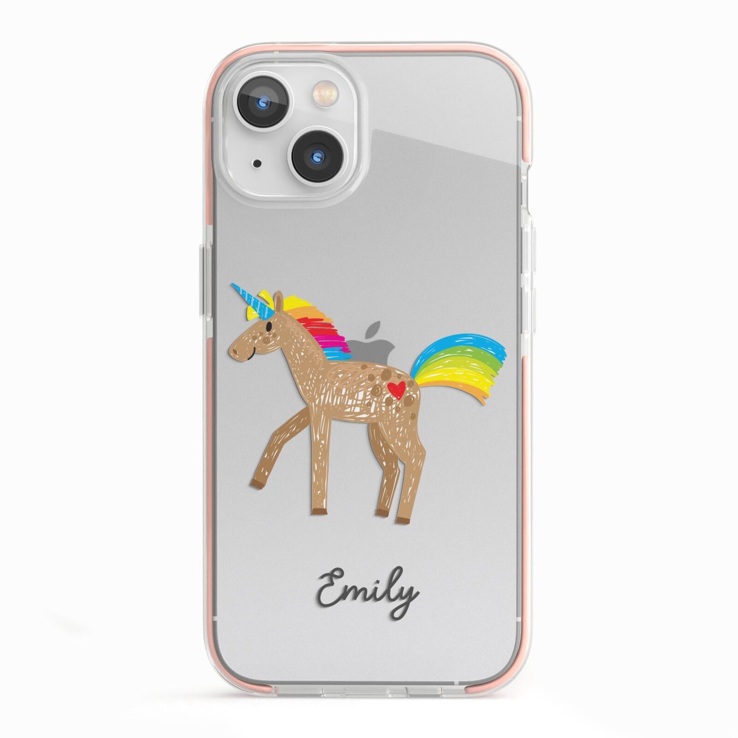 Personalised Unicorn with Name iPhone 13 TPU Impact Case with Pink Edges