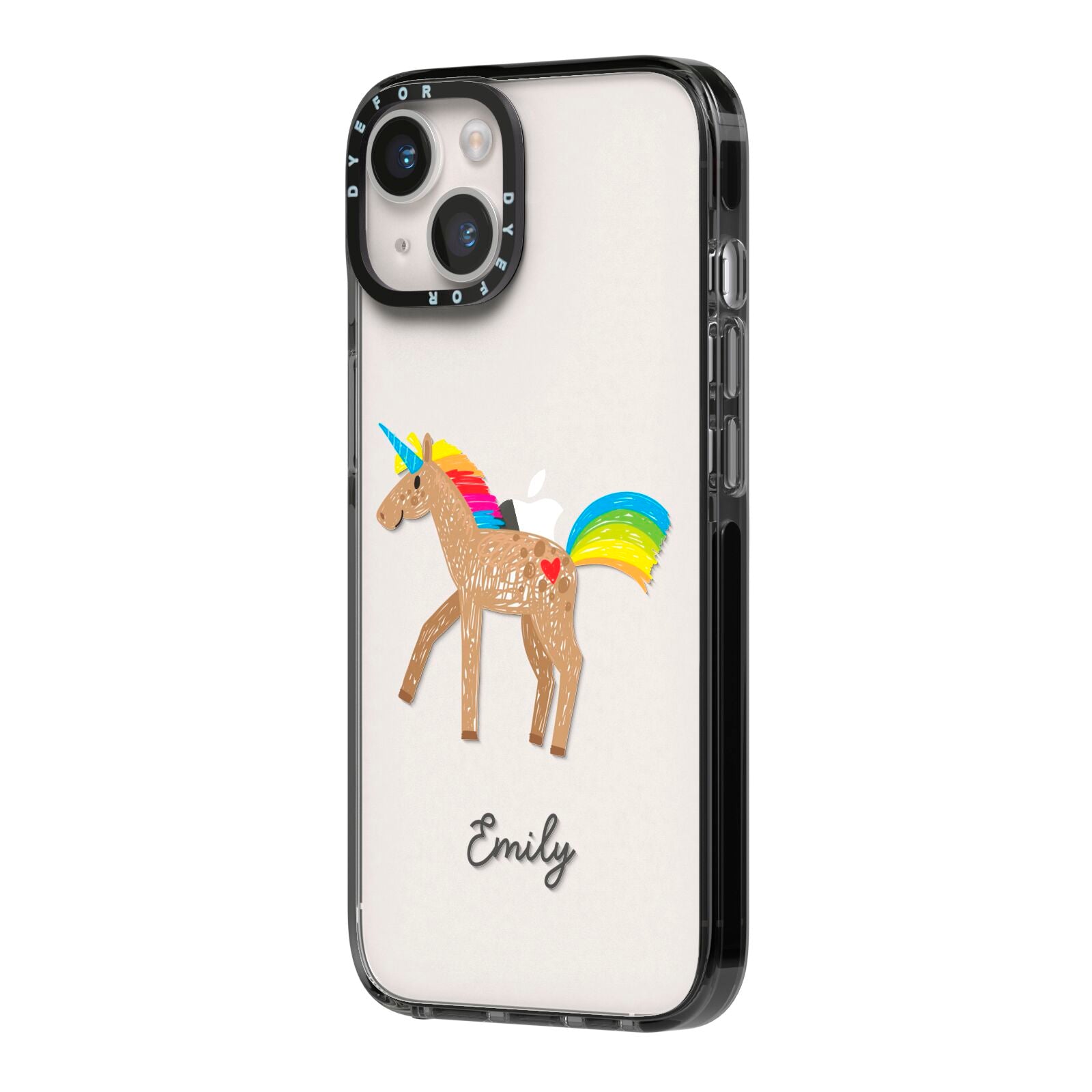 Personalised Unicorn with Name iPhone 14 Black Impact Case Side Angle on Silver phone