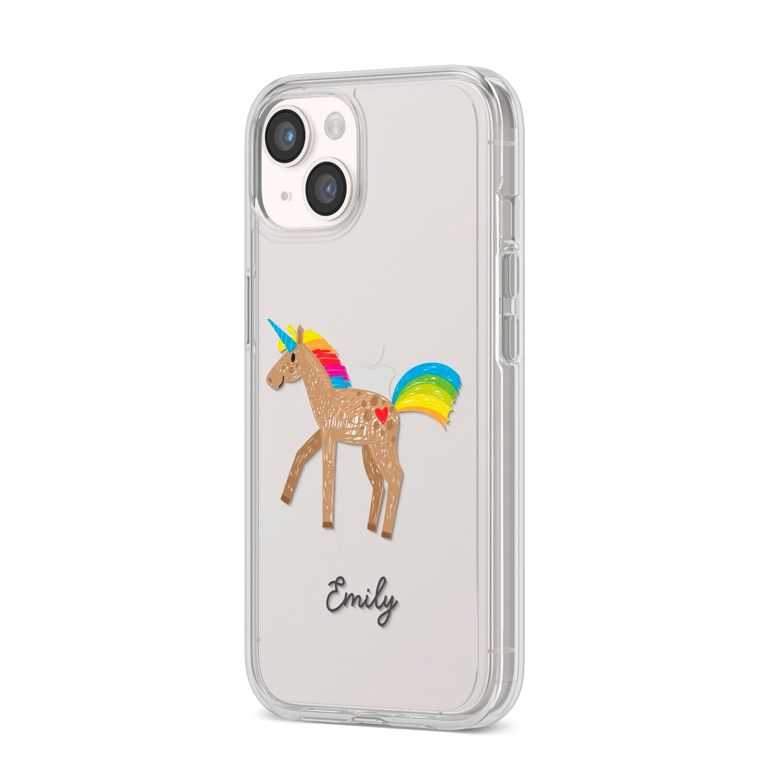 Personalised Unicorn with Name iPhone 14 Clear Tough Case Starlight Angled Image