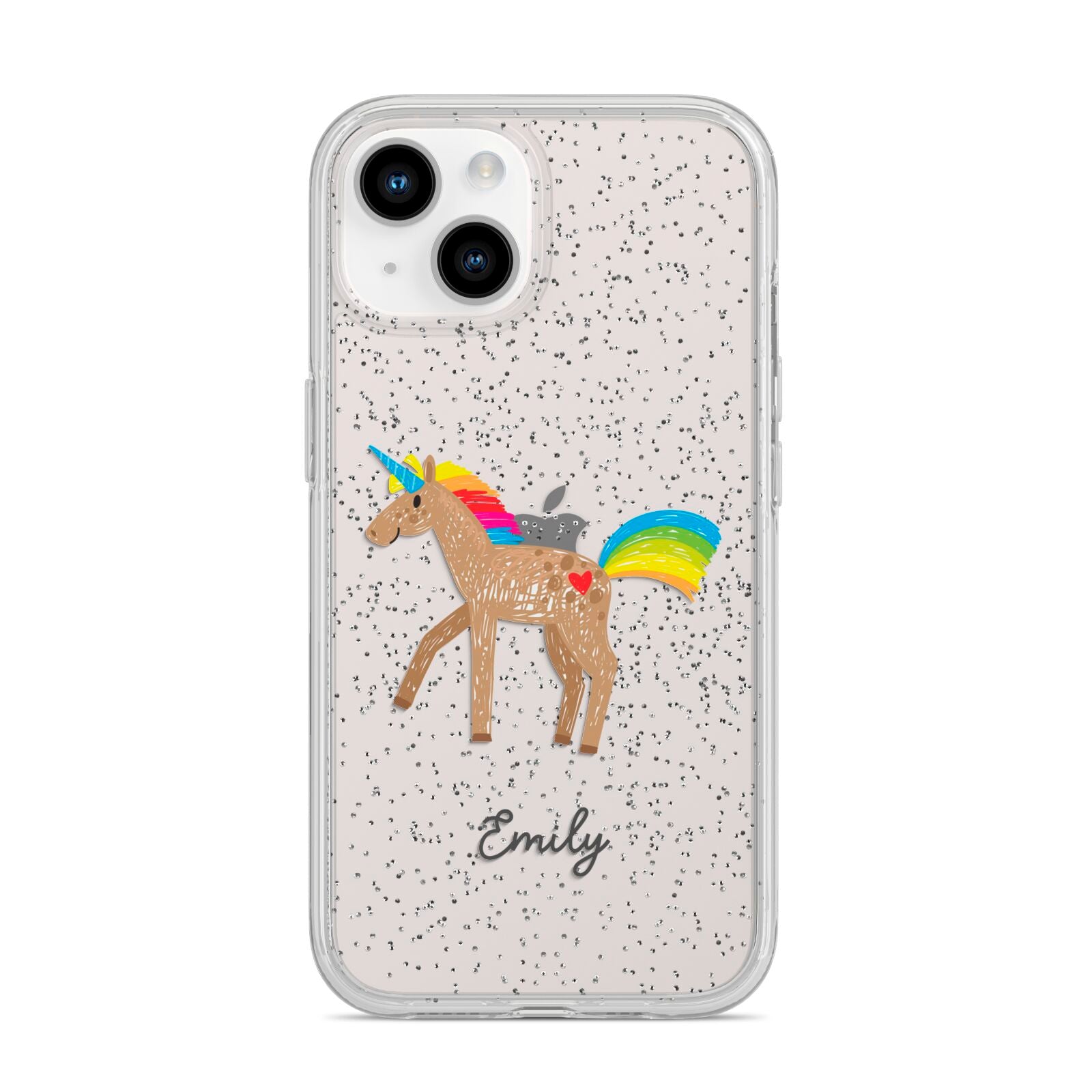 Personalised Unicorn with Name iPhone 14 Glitter Tough Case Starlight