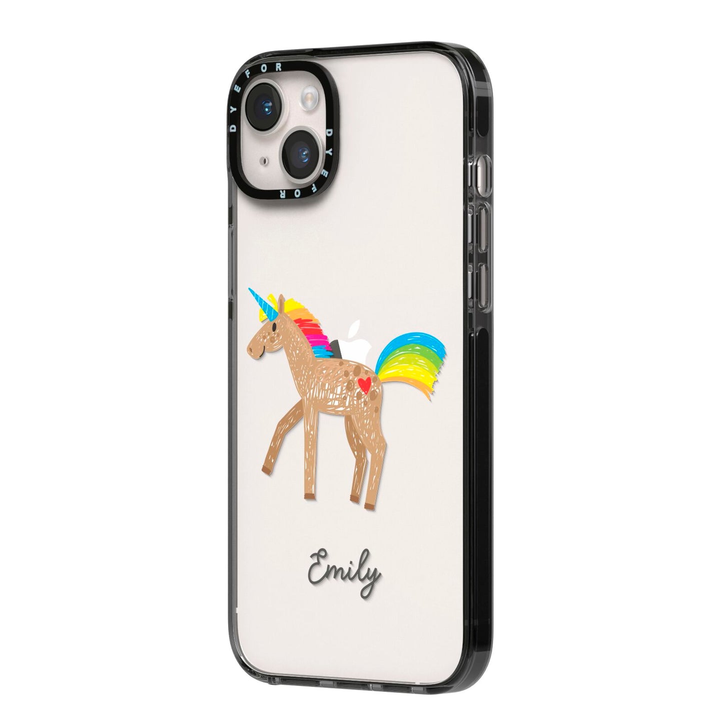 Personalised Unicorn with Name iPhone 14 Plus Black Impact Case Side Angle on Silver phone