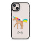 Personalised Unicorn with Name iPhone 14 Plus Black Impact Case on Silver phone