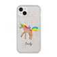 Personalised Unicorn with Name iPhone 14 Plus Glitter Tough Case Starlight