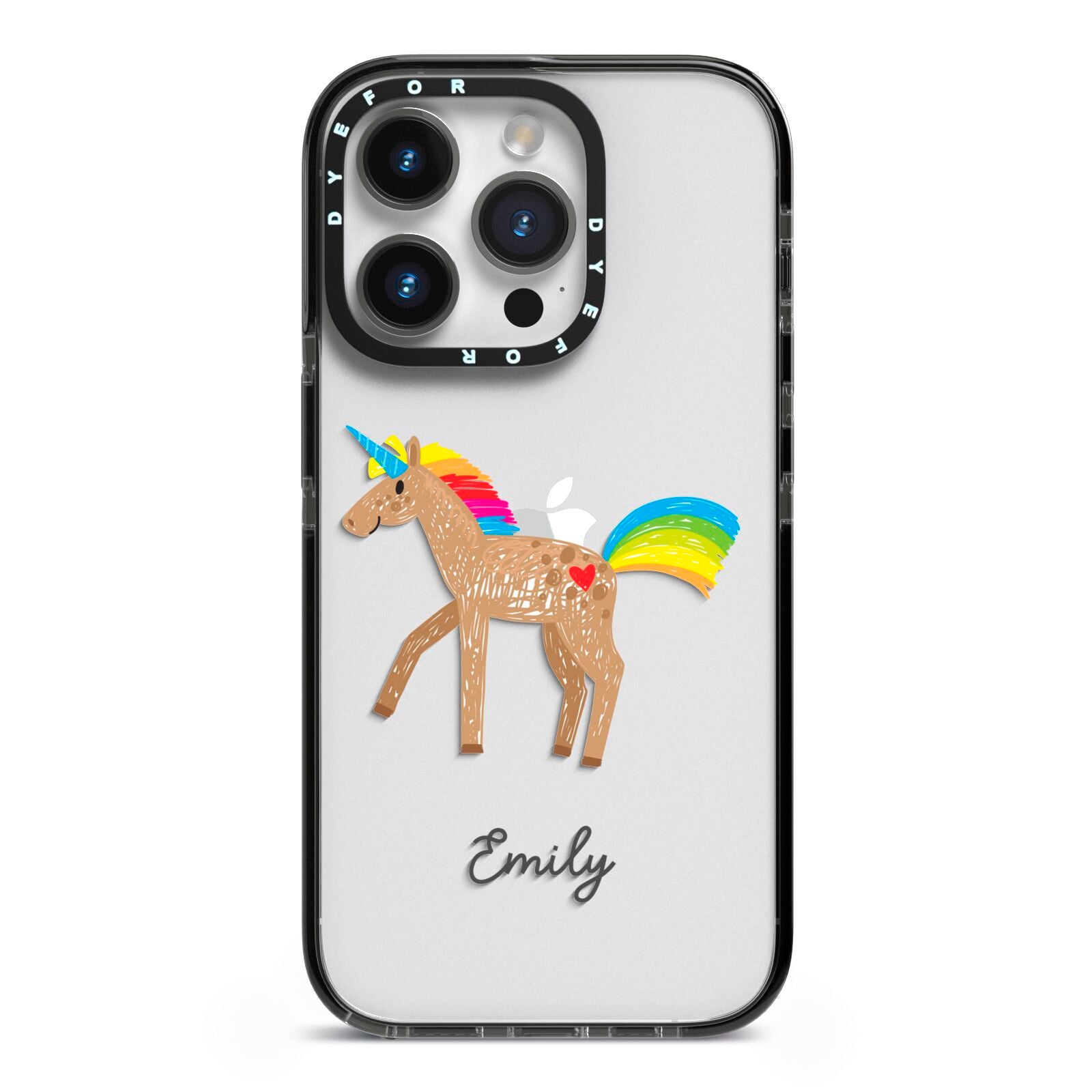 Personalised Unicorn with Name iPhone 14 Pro Black Impact Case on Silver phone