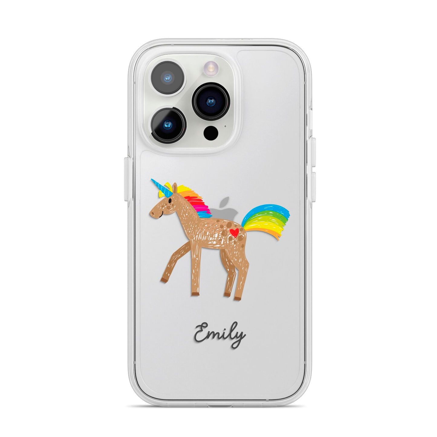 Personalised Unicorn with Name iPhone 14 Pro Clear Tough Case Silver