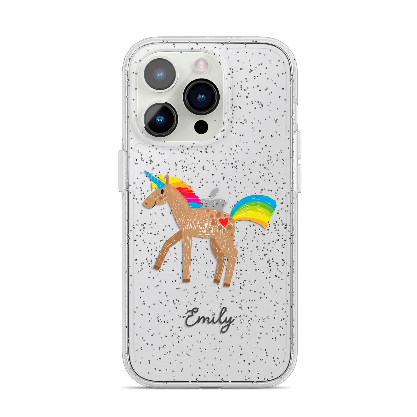 Personalised Unicorn with Name iPhone 14 Pro Glitter Tough Case Silver