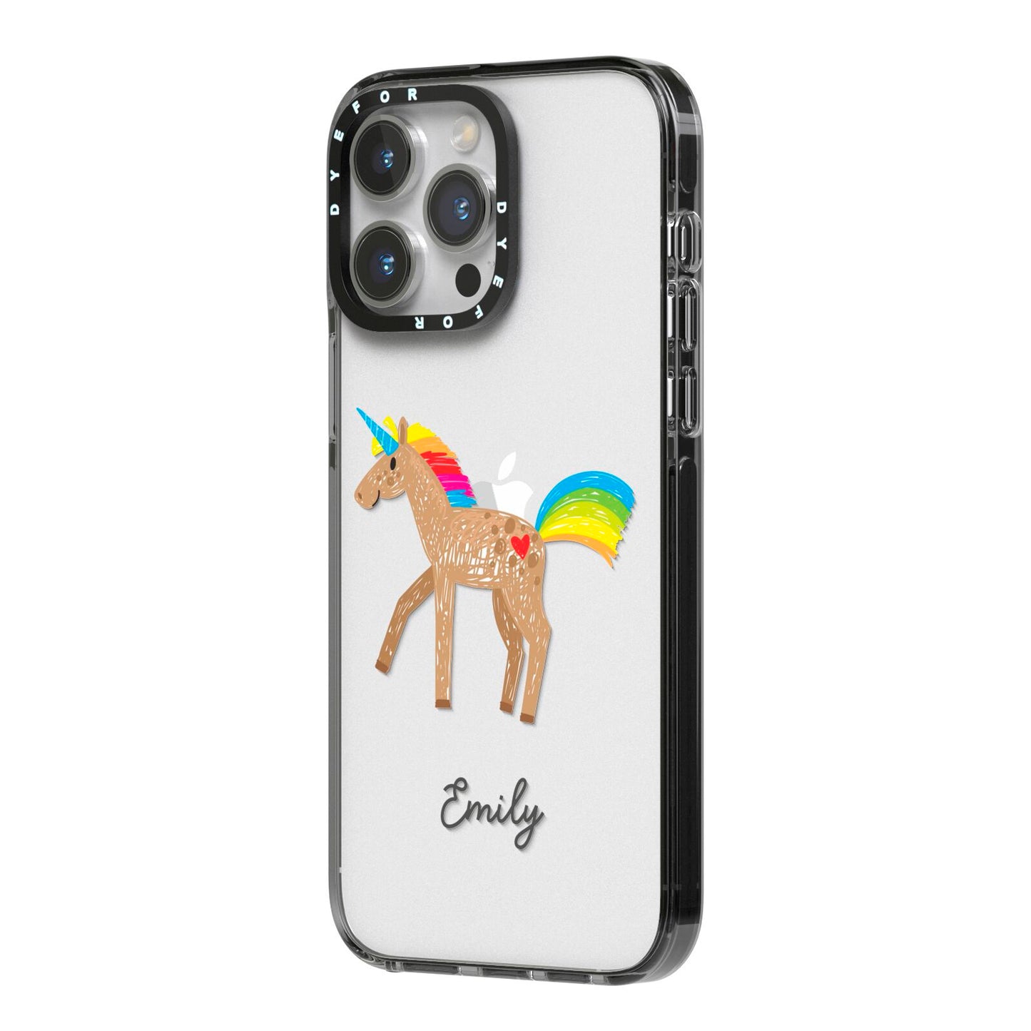 Personalised Unicorn with Name iPhone 14 Pro Max Black Impact Case Side Angle on Silver phone