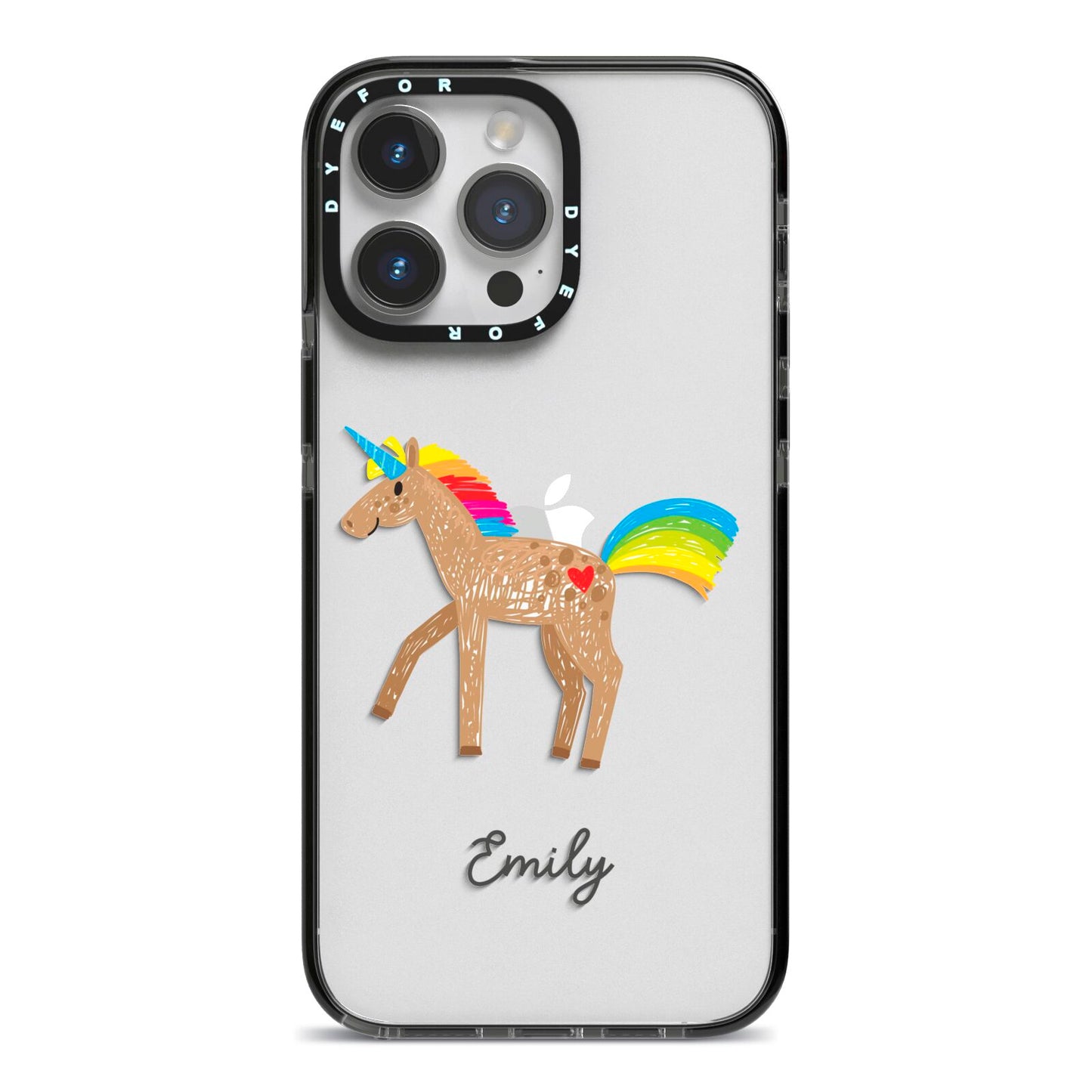Personalised Unicorn with Name iPhone 14 Pro Max Black Impact Case on Silver phone