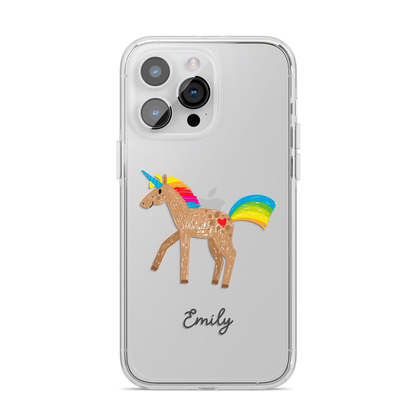 Personalised Unicorn with Name iPhone 14 Pro Max Clear Tough Case Silver