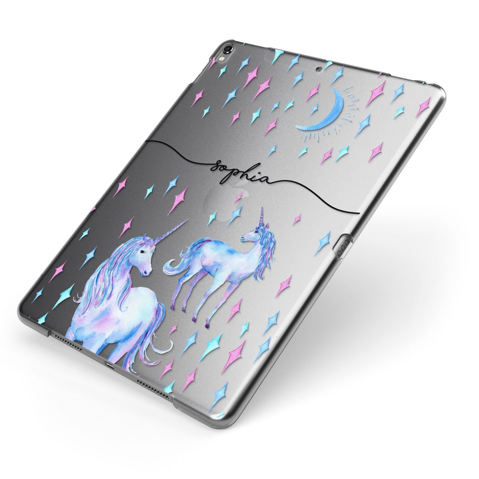 Personalised Unicorns Apple iPad Case on Grey iPad Side View