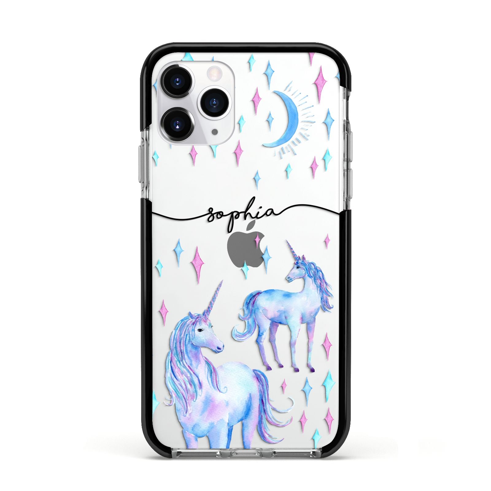 Personalised Unicorns Apple iPhone 11 Pro in Silver with Black Impact Case