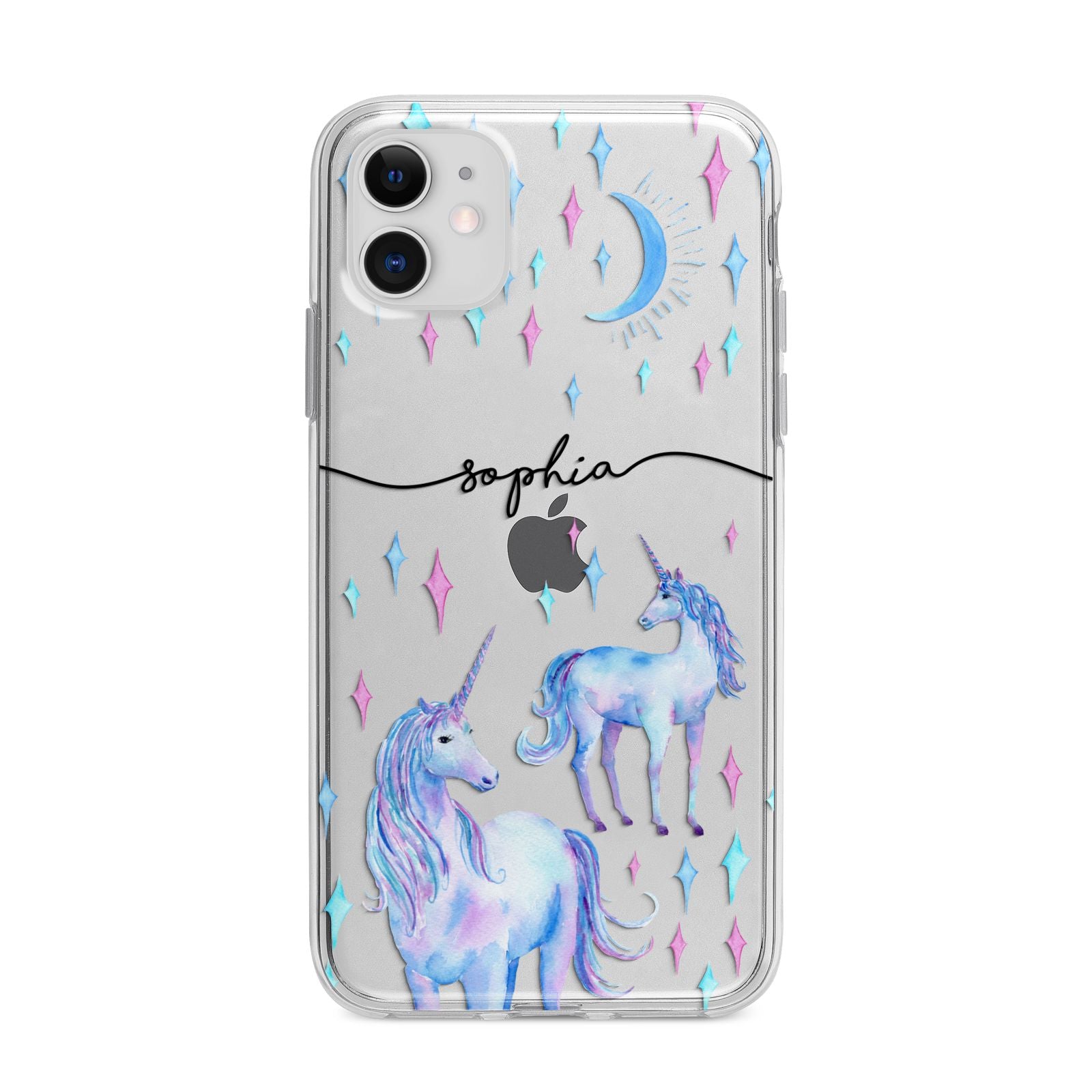 Personalised Unicorns Apple iPhone 11 in White with Bumper Case