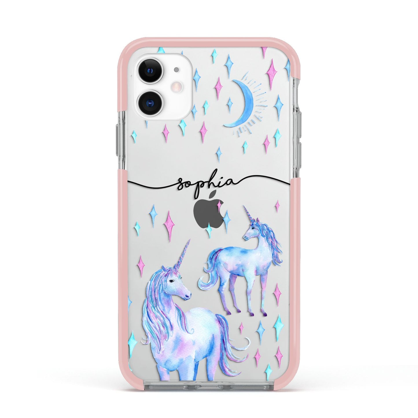 Personalised Unicorns Apple iPhone 11 in White with Pink Impact Case