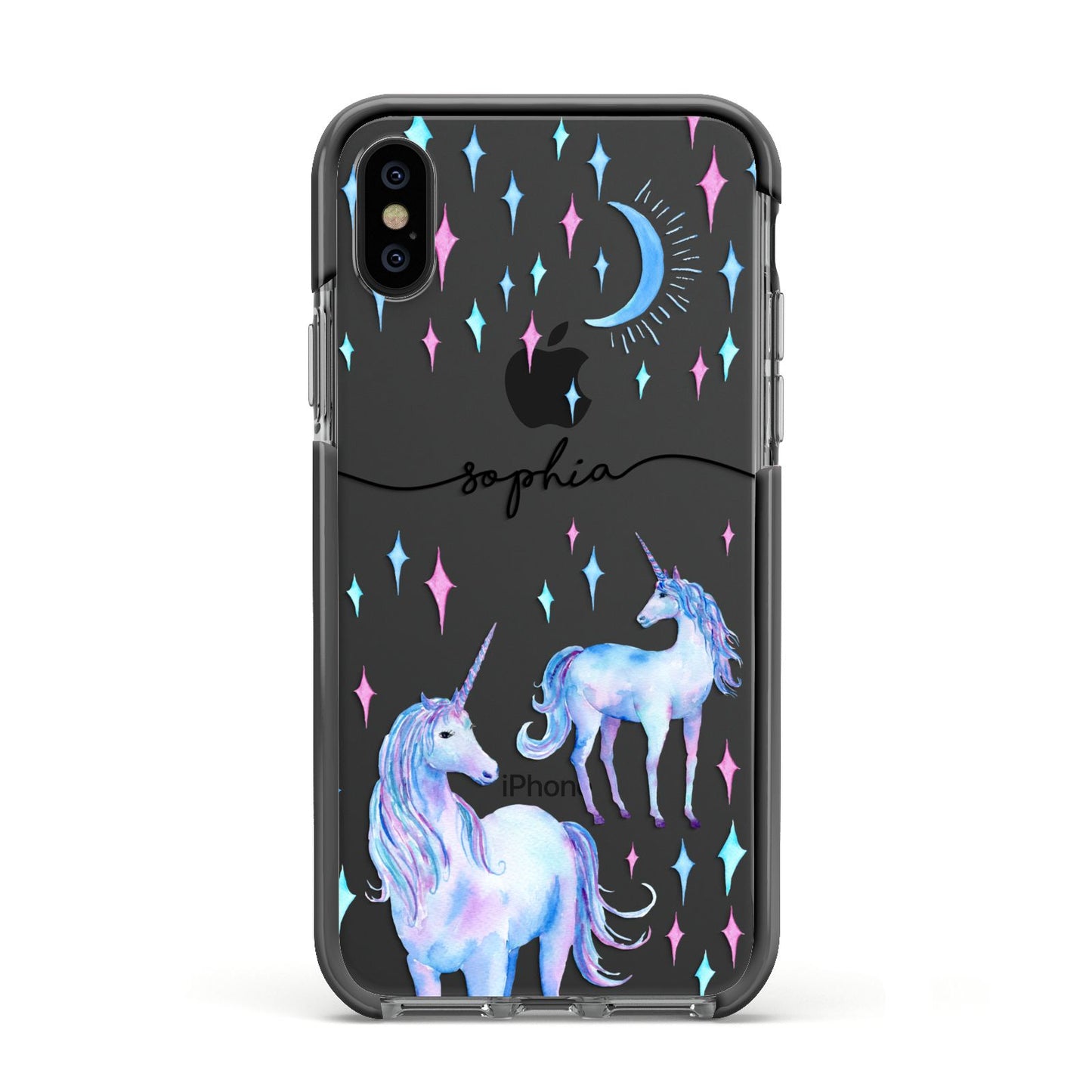 Personalised Unicorns Apple iPhone Xs Impact Case Black Edge on Black Phone