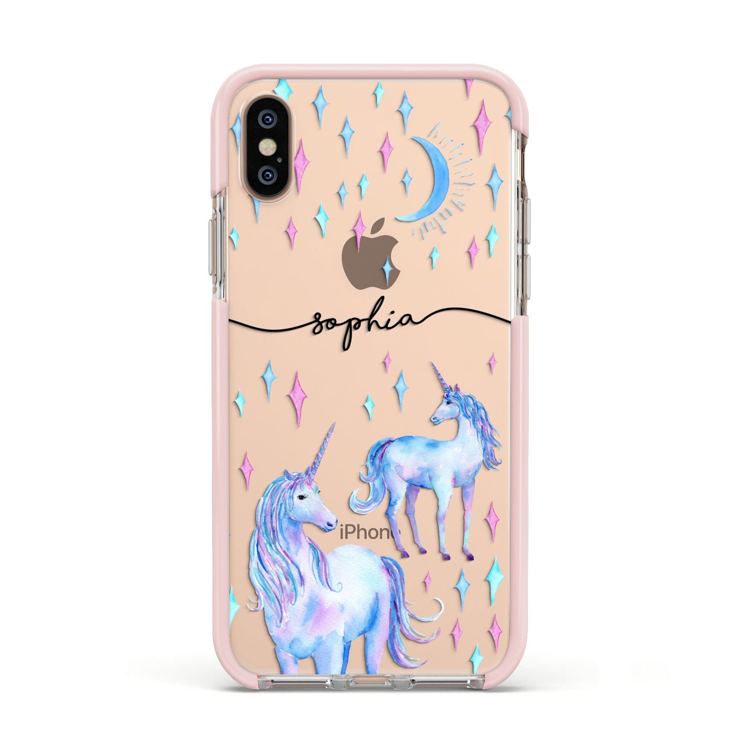 Personalised Unicorns Apple iPhone Xs Impact Case Pink Edge on Gold Phone
