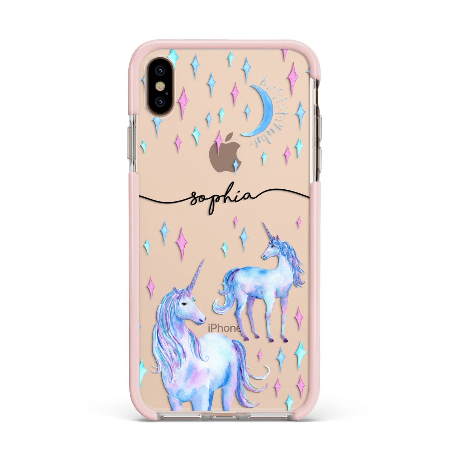 Personalised Unicorns Apple iPhone Xs Max Impact Case Pink Edge on Gold Phone