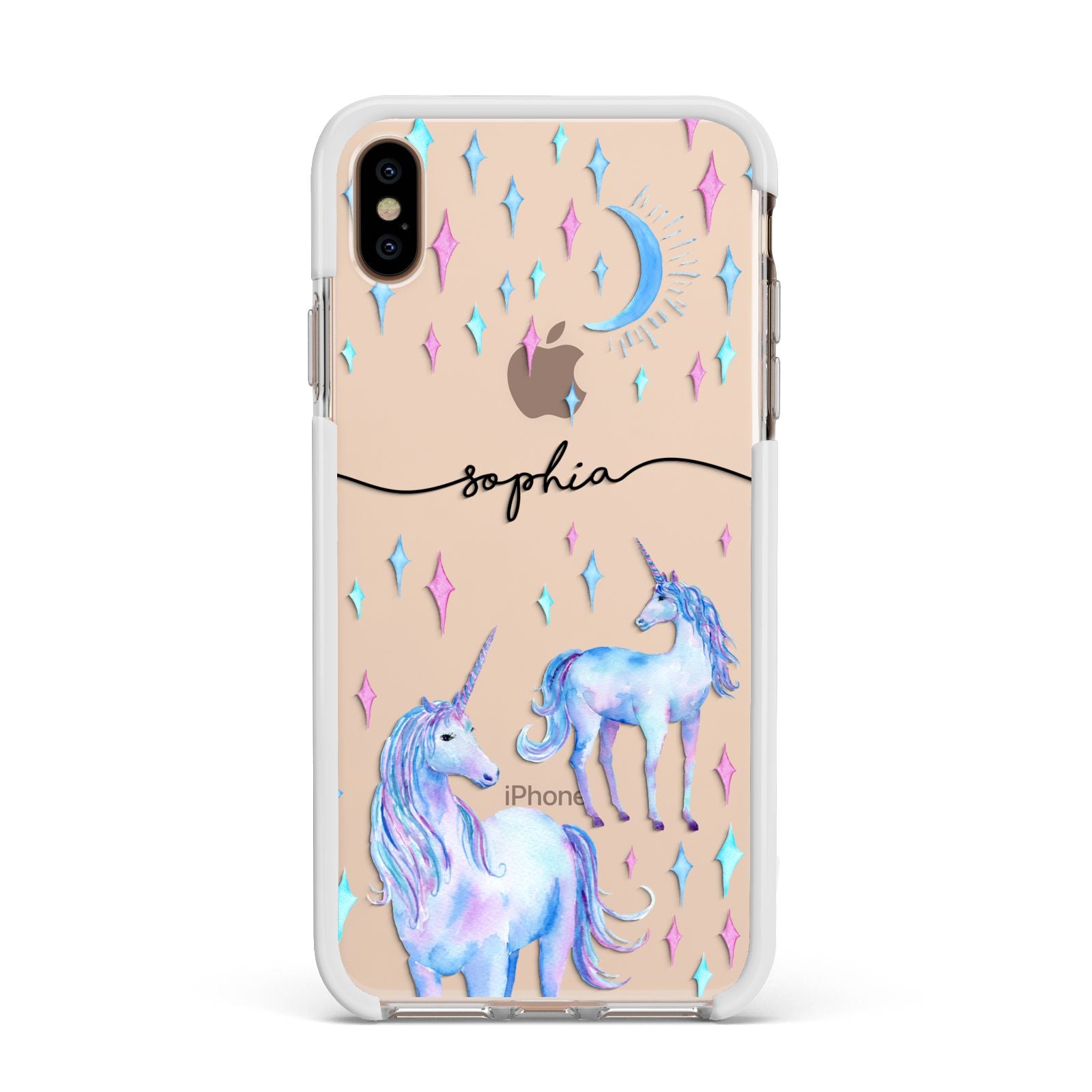 Personalised Unicorns Apple iPhone Xs Max Impact Case White Edge on Gold Phone