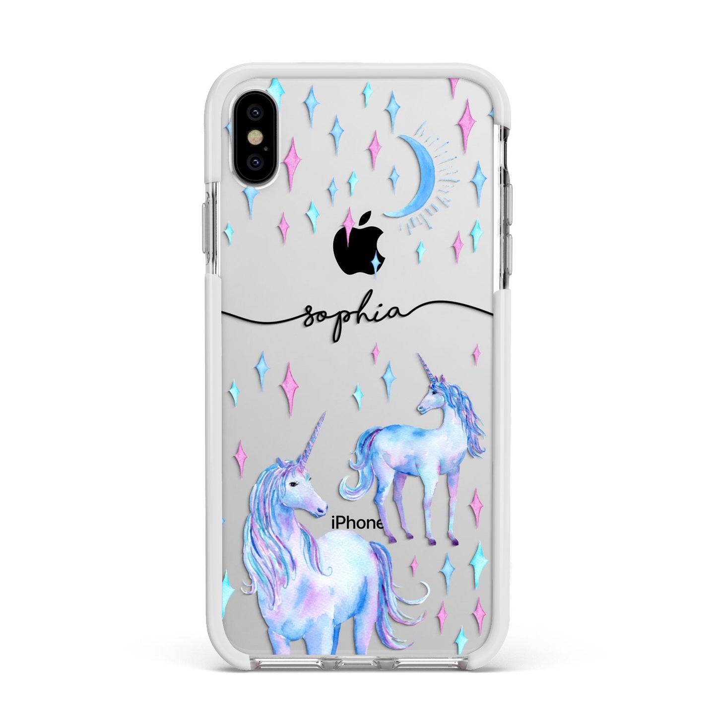 Personalised Unicorns Apple iPhone Xs Max Impact Case White Edge on Silver Phone