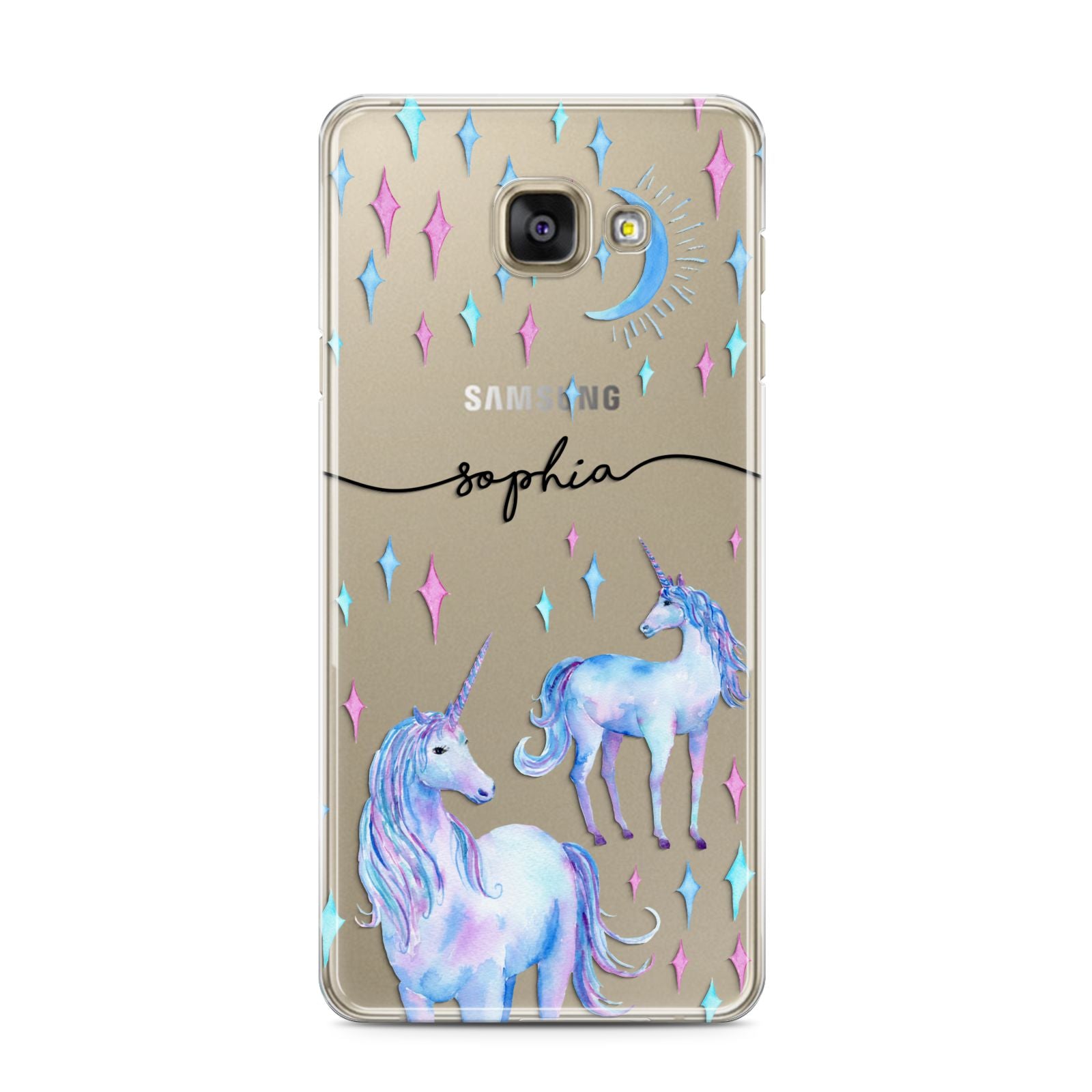Personalised Unicorns Samsung Galaxy A3 2016 Case on gold phone