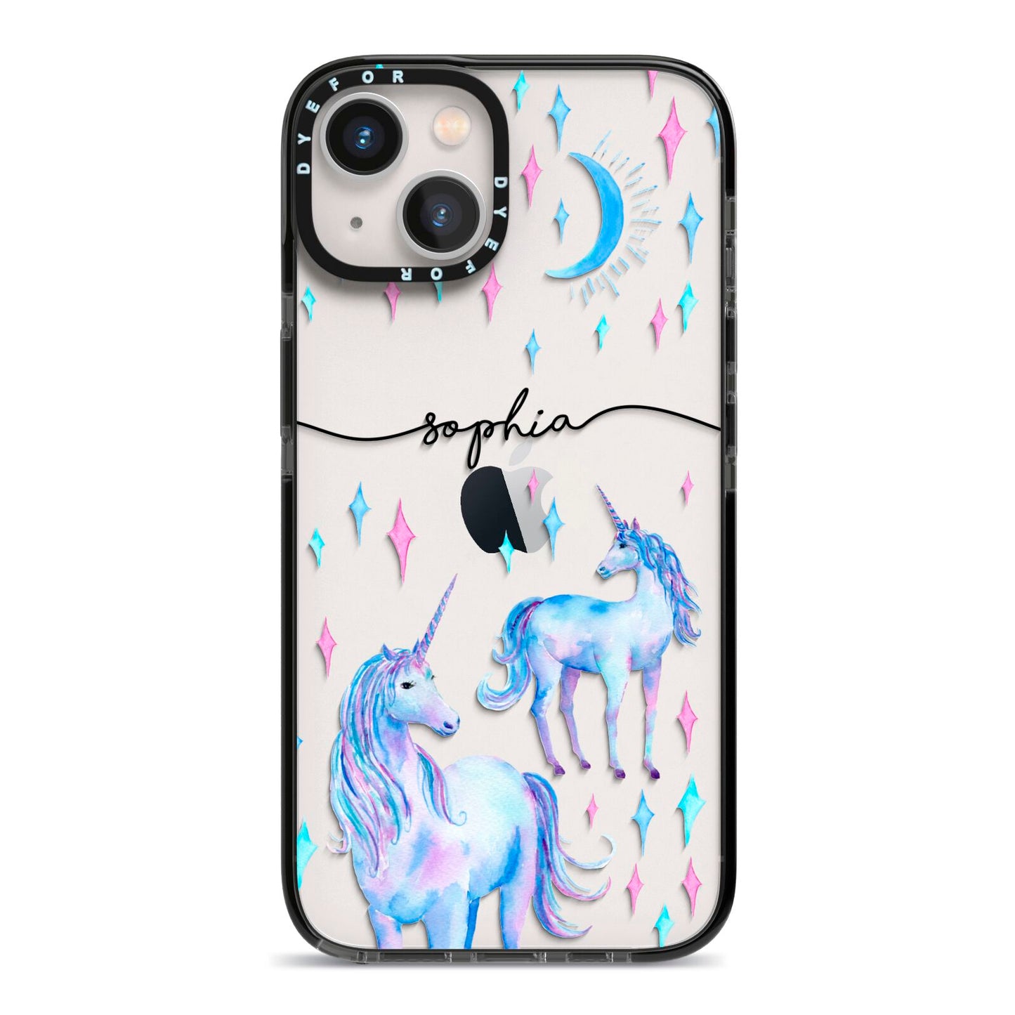 Personalised Unicorns iPhone 13 Black Impact Case on Silver phone