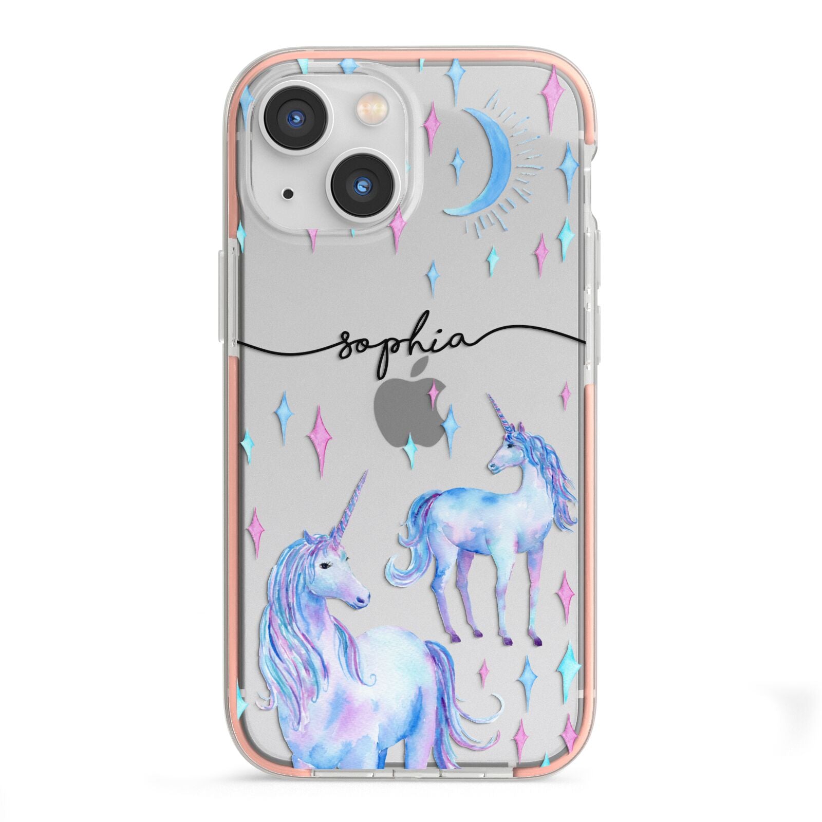 Personalised Unicorns iPhone 13 Mini TPU Impact Case with Pink Edges