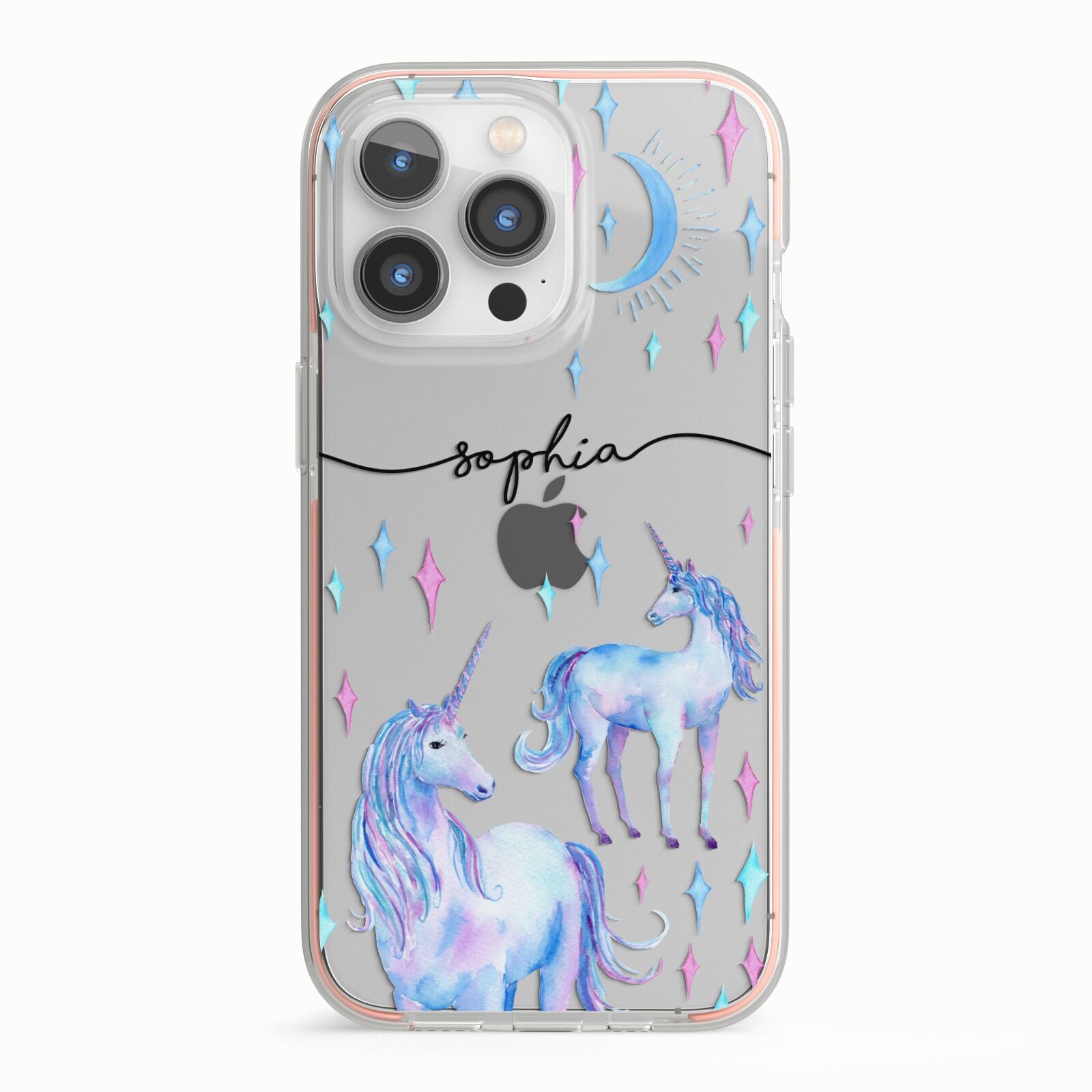 Personalised Unicorns iPhone 13 Pro TPU Impact Case with Pink Edges