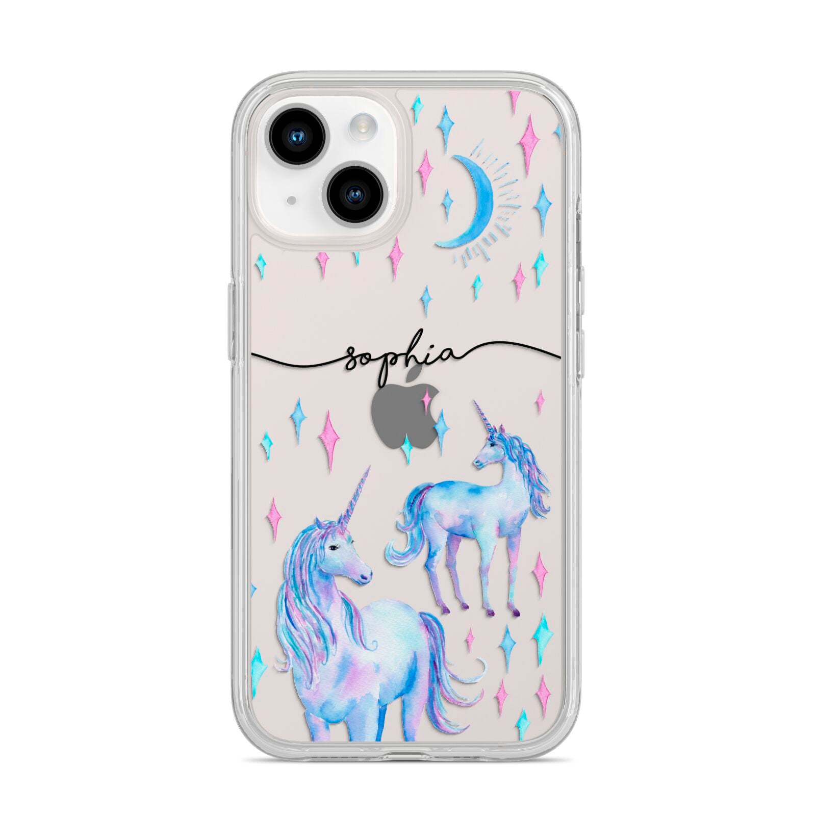 Personalised Unicorns iPhone 14 Clear Tough Case Starlight