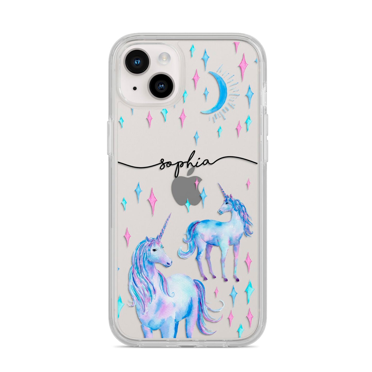 Personalised Unicorns iPhone 14 Plus Clear Tough Case Starlight