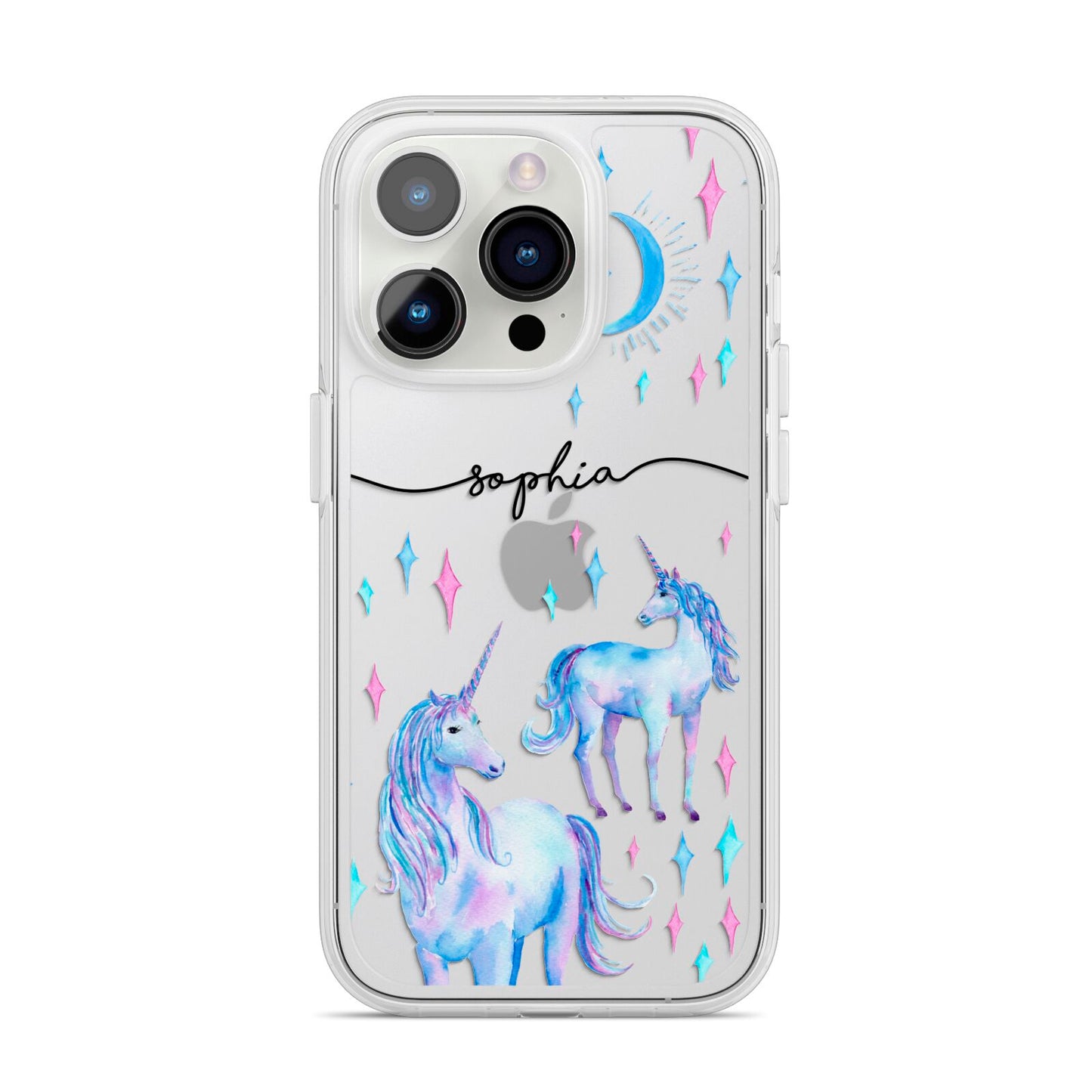 Personalised Unicorns iPhone 14 Pro Clear Tough Case Silver