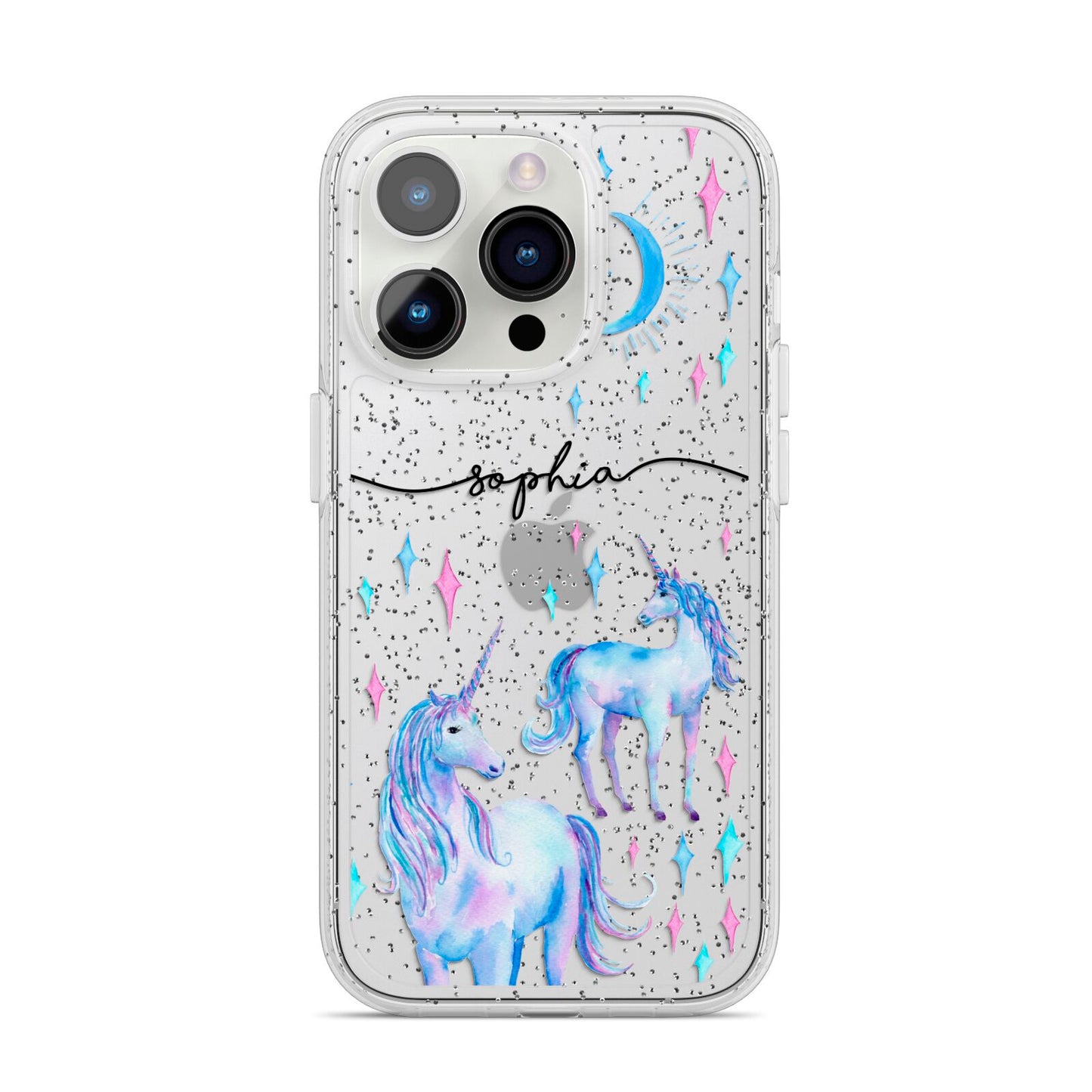 Personalised Unicorns iPhone 14 Pro Glitter Tough Case Silver