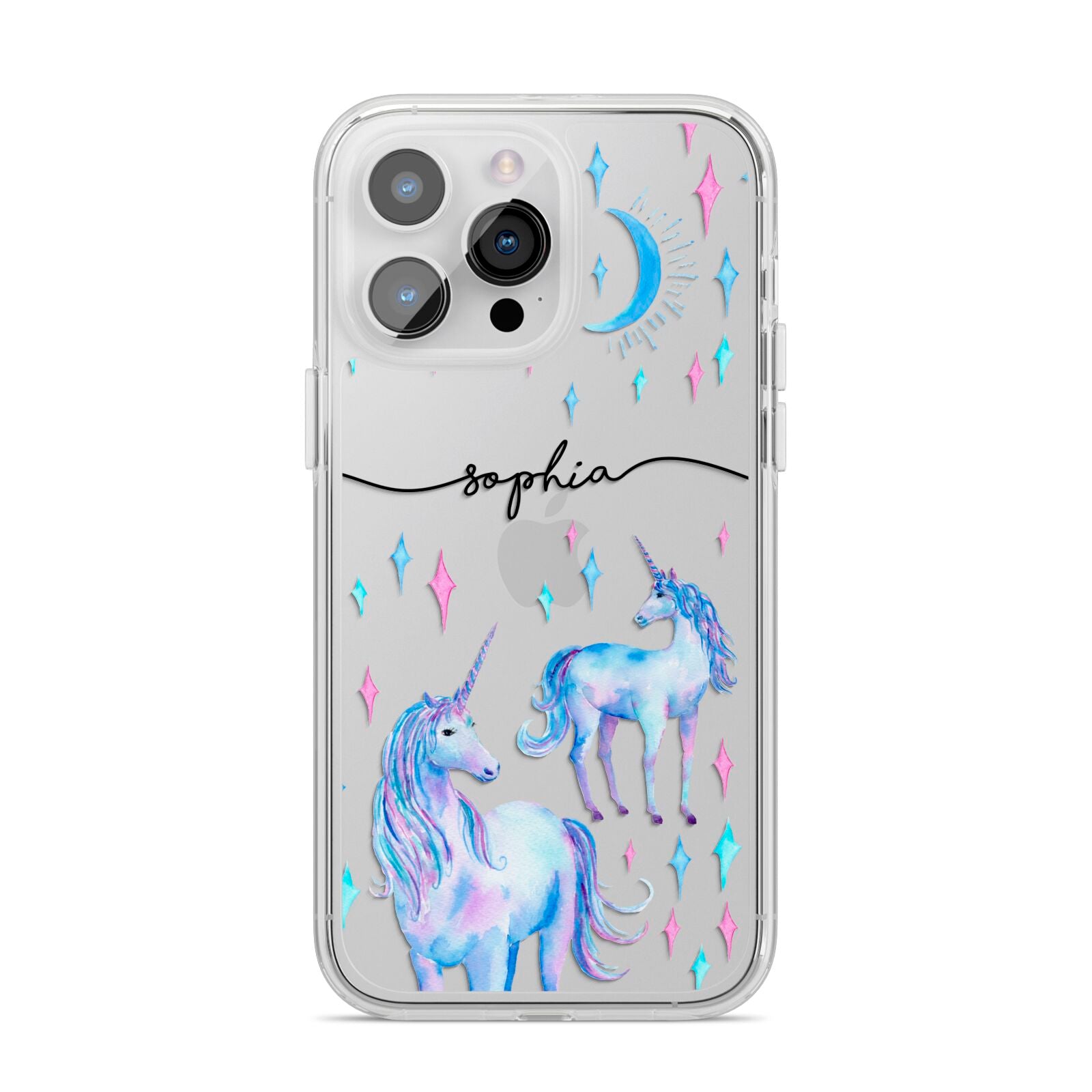 Personalised Unicorns iPhone 14 Pro Max Clear Tough Case Silver
