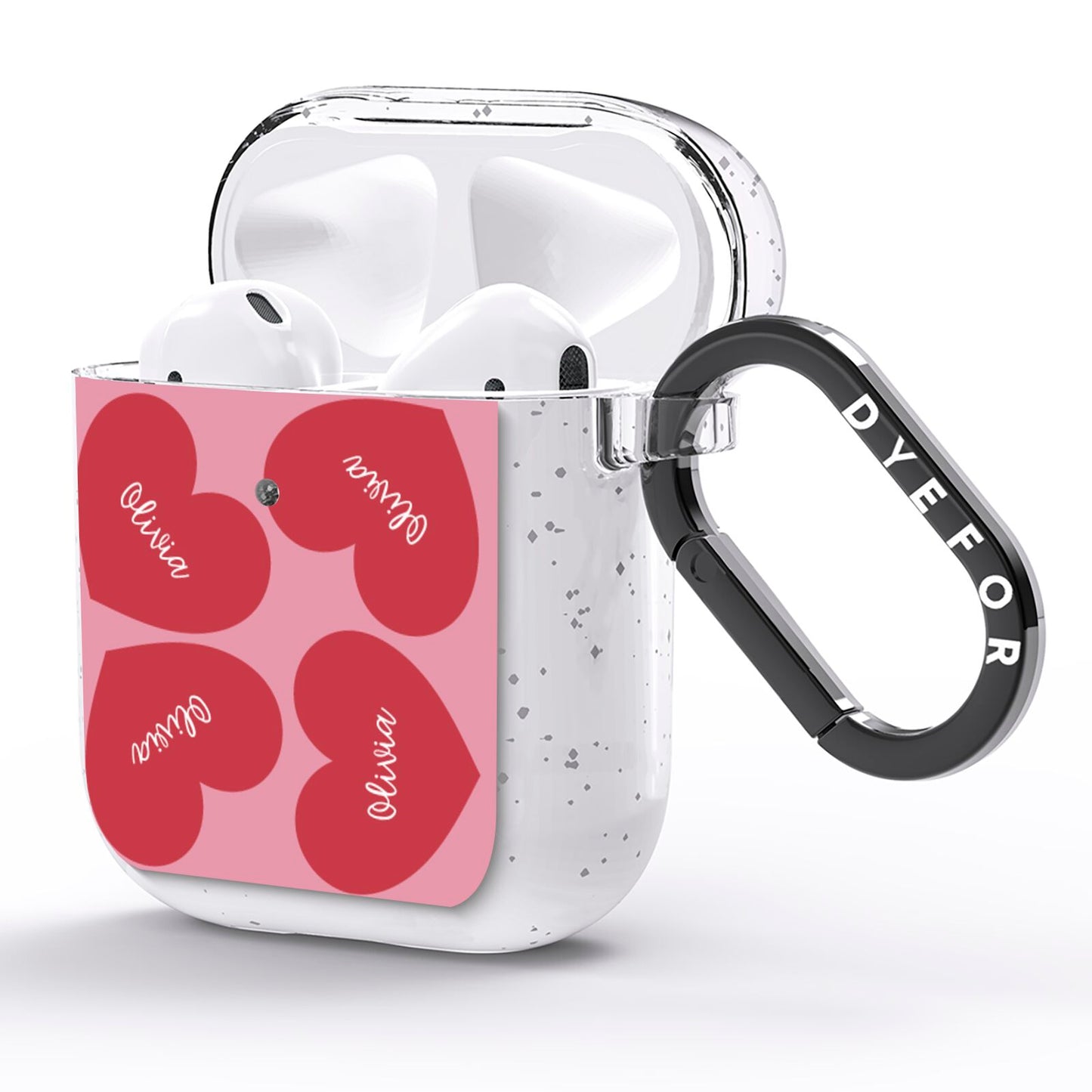 Personalised Valentine Heart AirPods Glitter Case Side Image