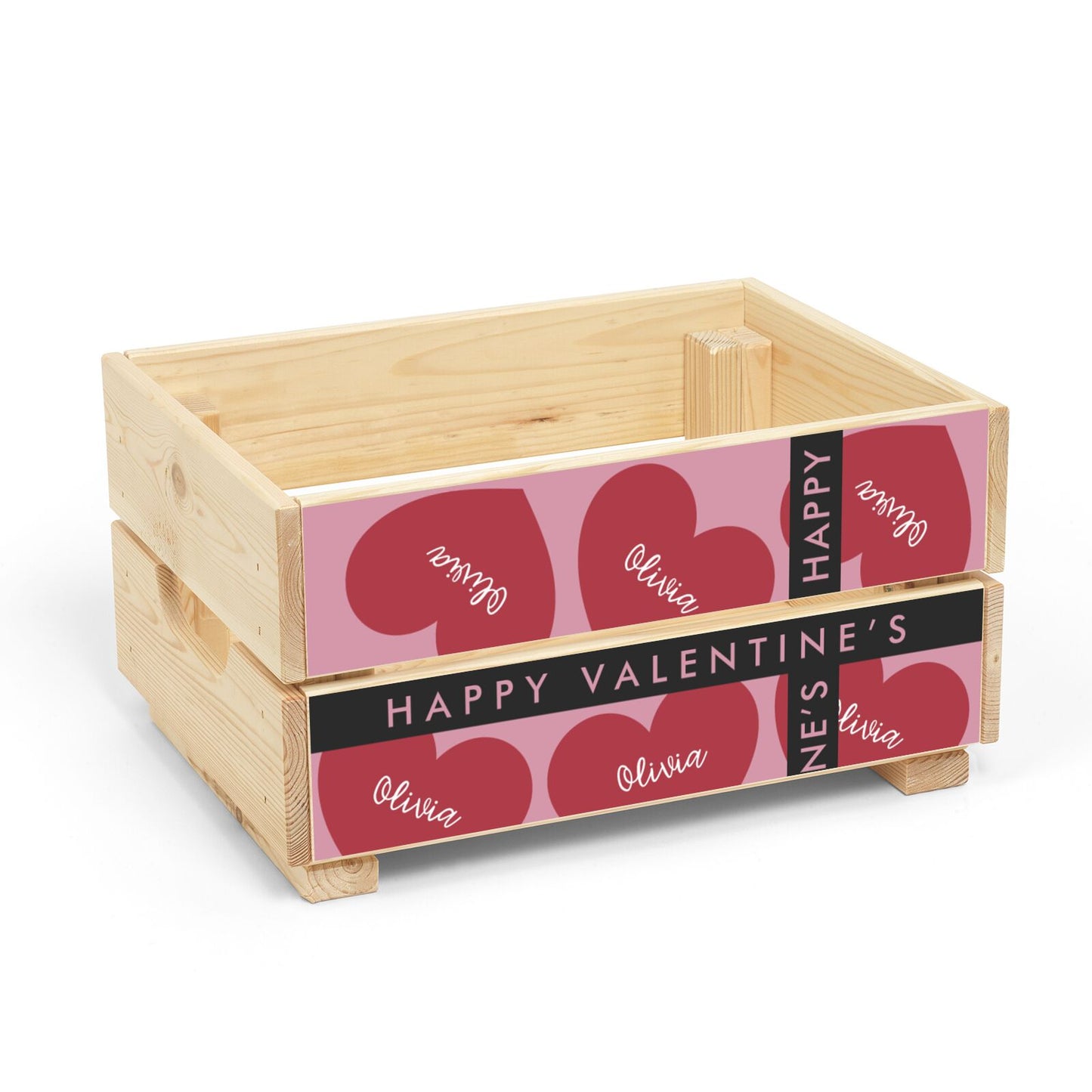 Personalised Valentine Heart Christmas Eve Crate Box Side Angle