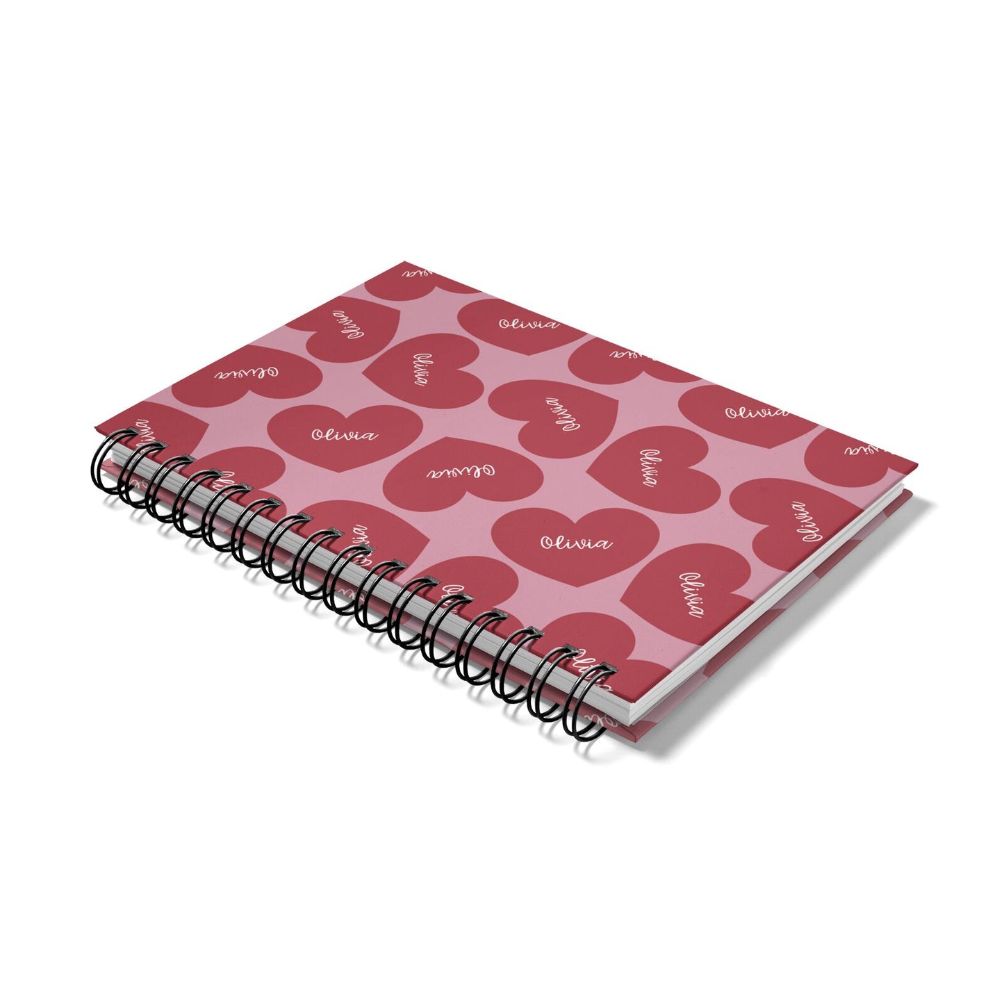 Personalised Valentine Heart Notebook with Black Coil Laid Flat