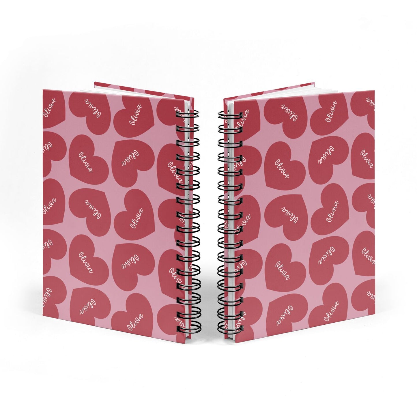 Personalised Valentine Heart Notebook with Black Coil Spine View